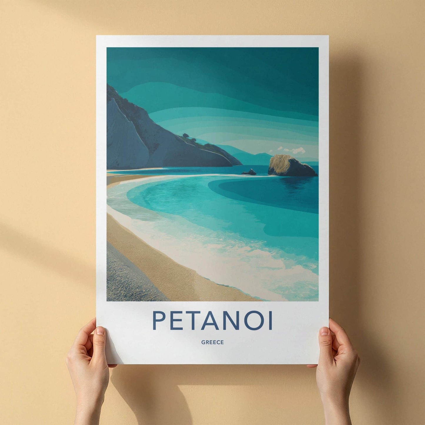 Petanoi Poster - Greece Framed Art - Turquoise Beach Cliffs Framed Decor