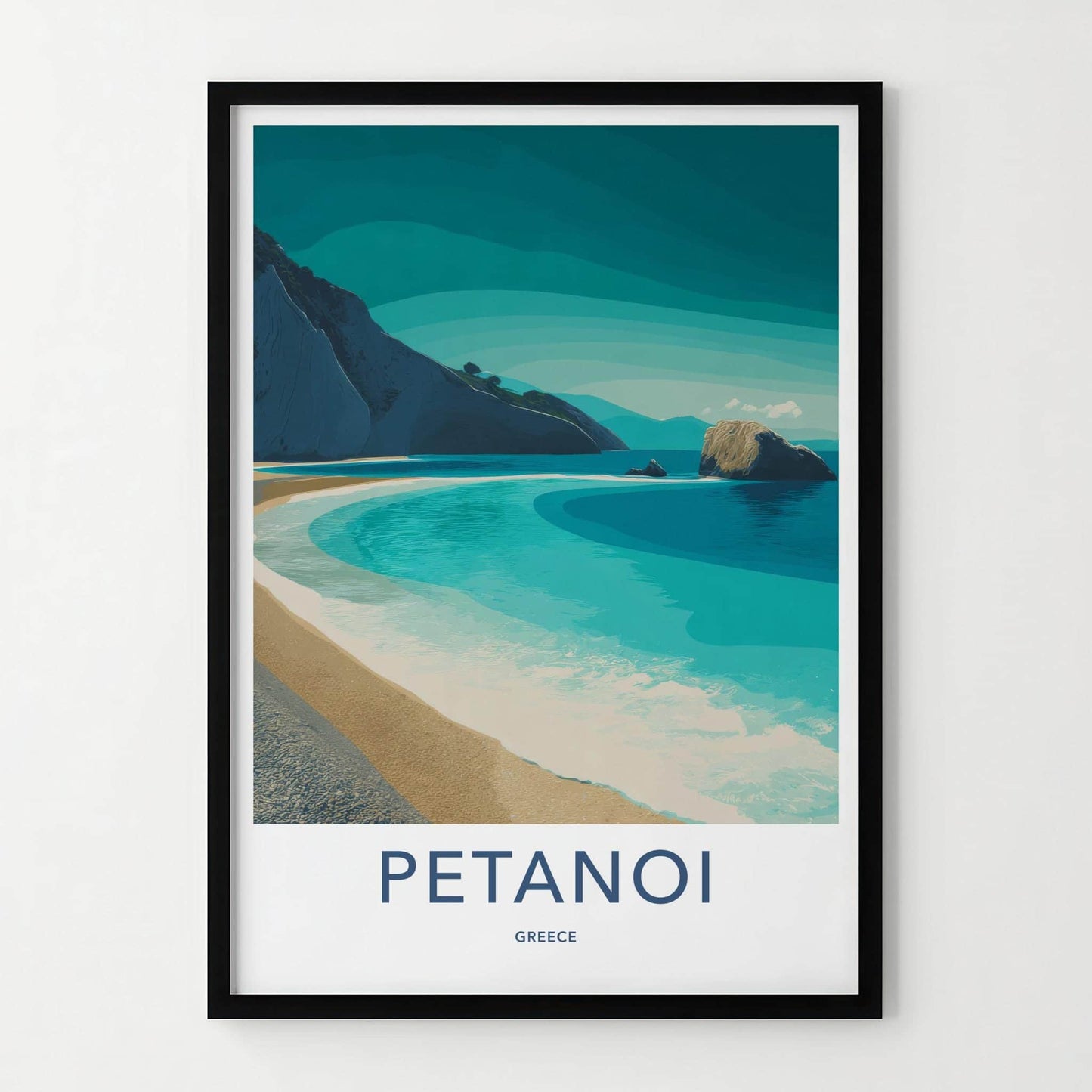 Petanoi Poster - Greece Framed Art - Turquoise Beach Cliffs Framed Decor