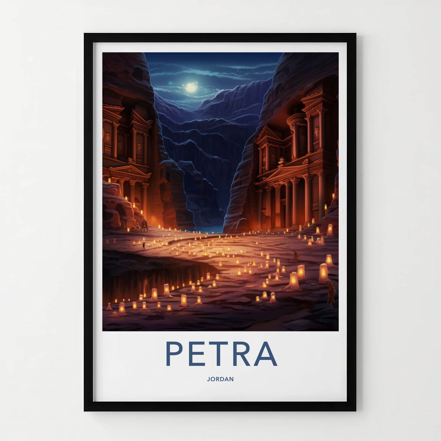 Petra Poster - Jordan Travel Art - Ancient Treasury Illuminated Home Decor