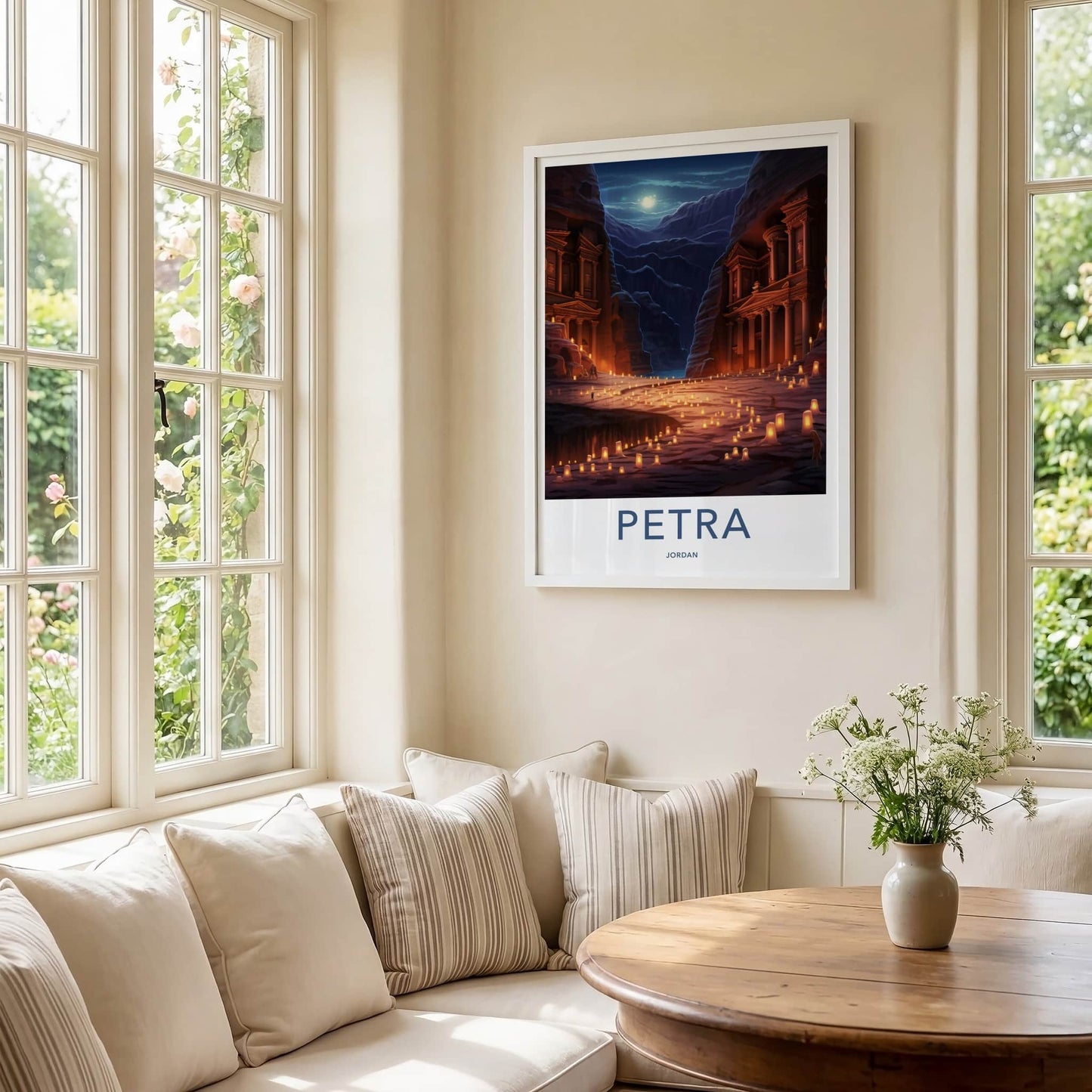 Petra Poster - Jordan Travel Art - Ancient Treasury Illuminated Home Decor