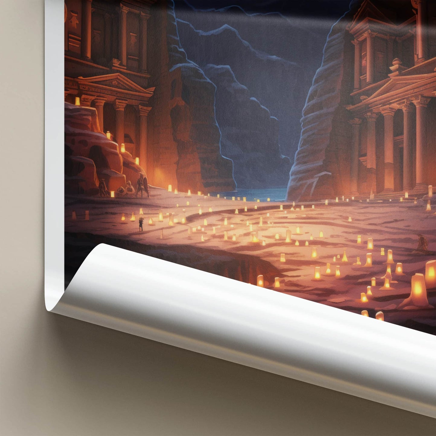 Petra Poster - Jordan Travel Art - Ancient Treasury Illuminated Home Decor