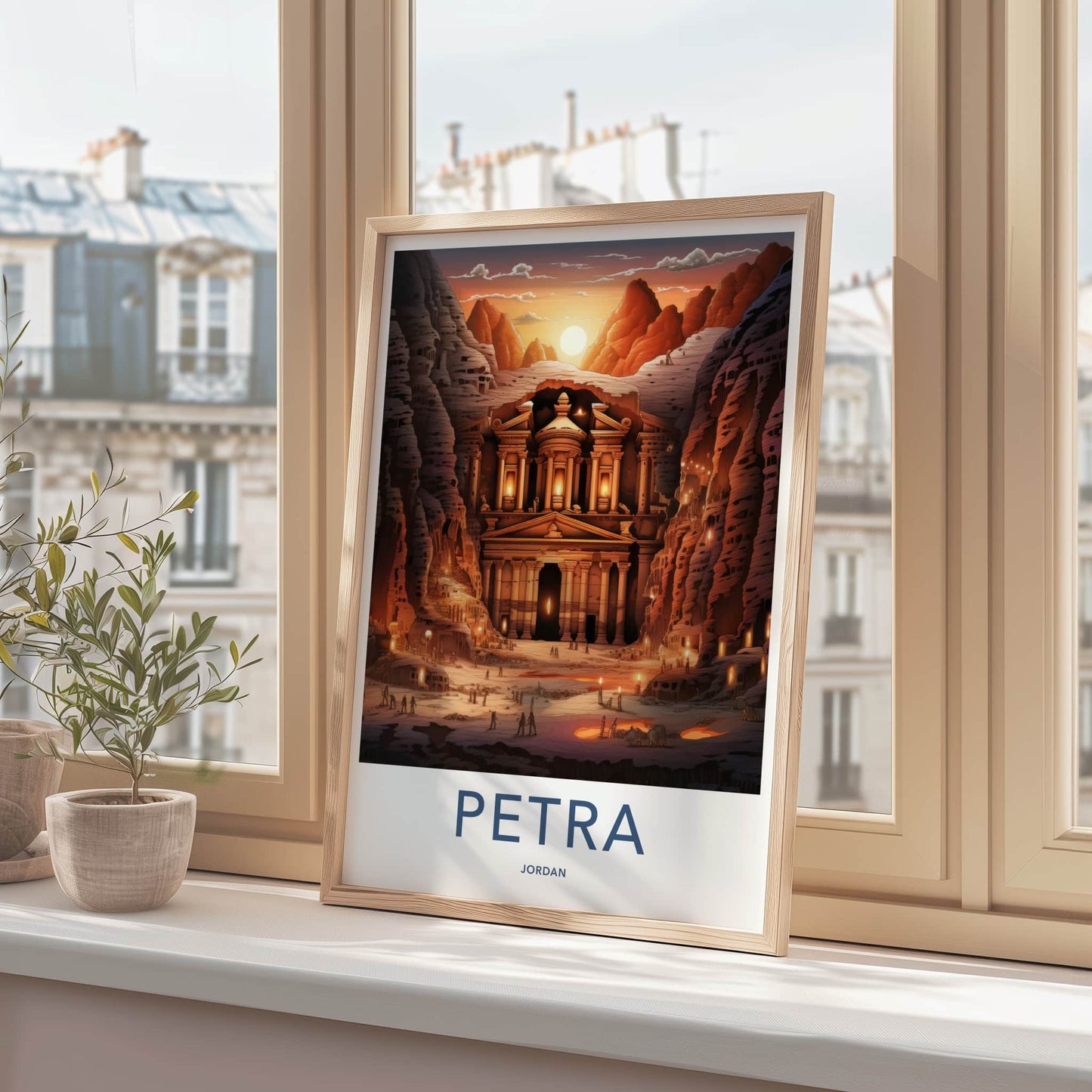 Petra Poster - Jordan Travel Art - Ancient Treasury Sunset Home Decor