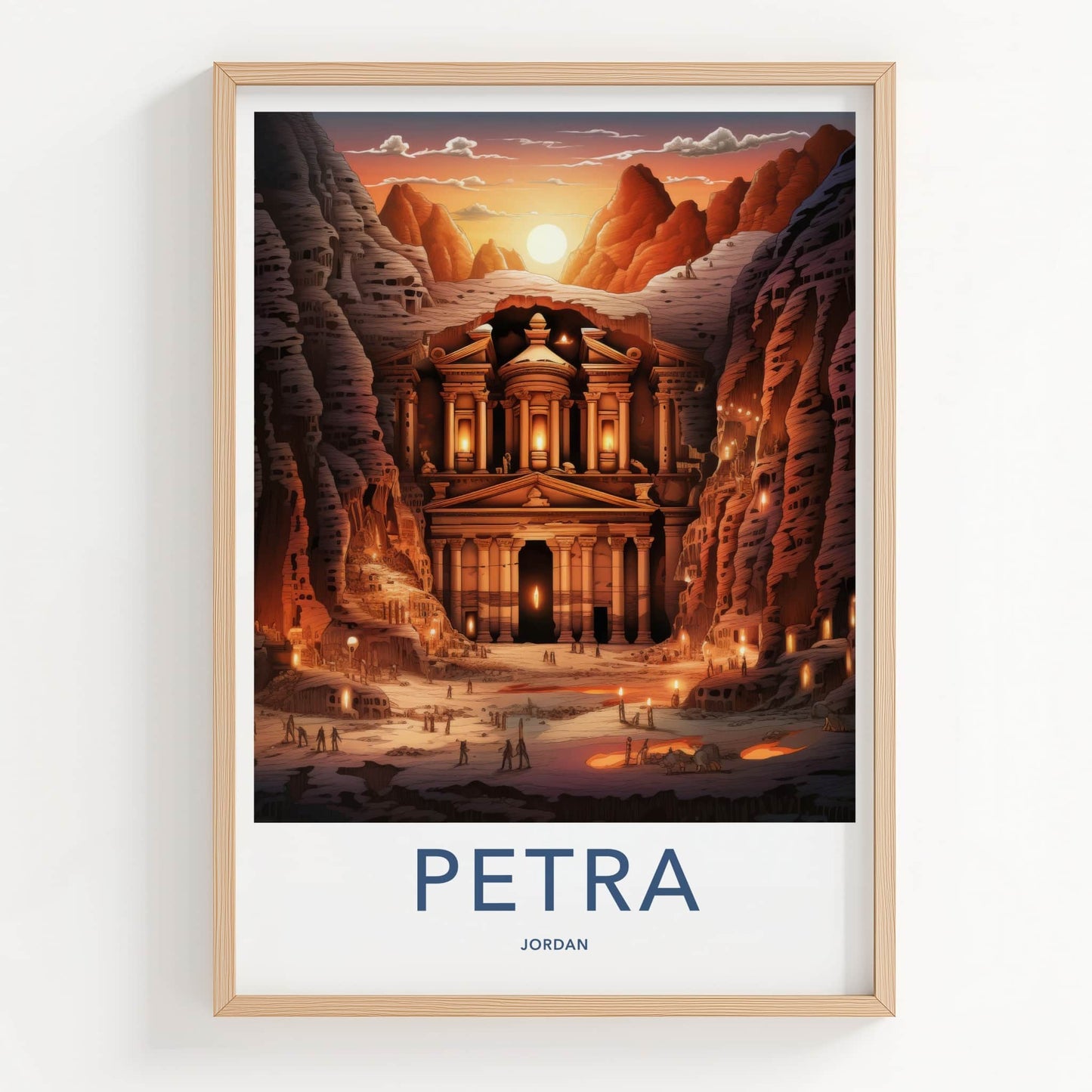 Petra Poster - Jordan Travel Art - Ancient Treasury Sunset Home Decor