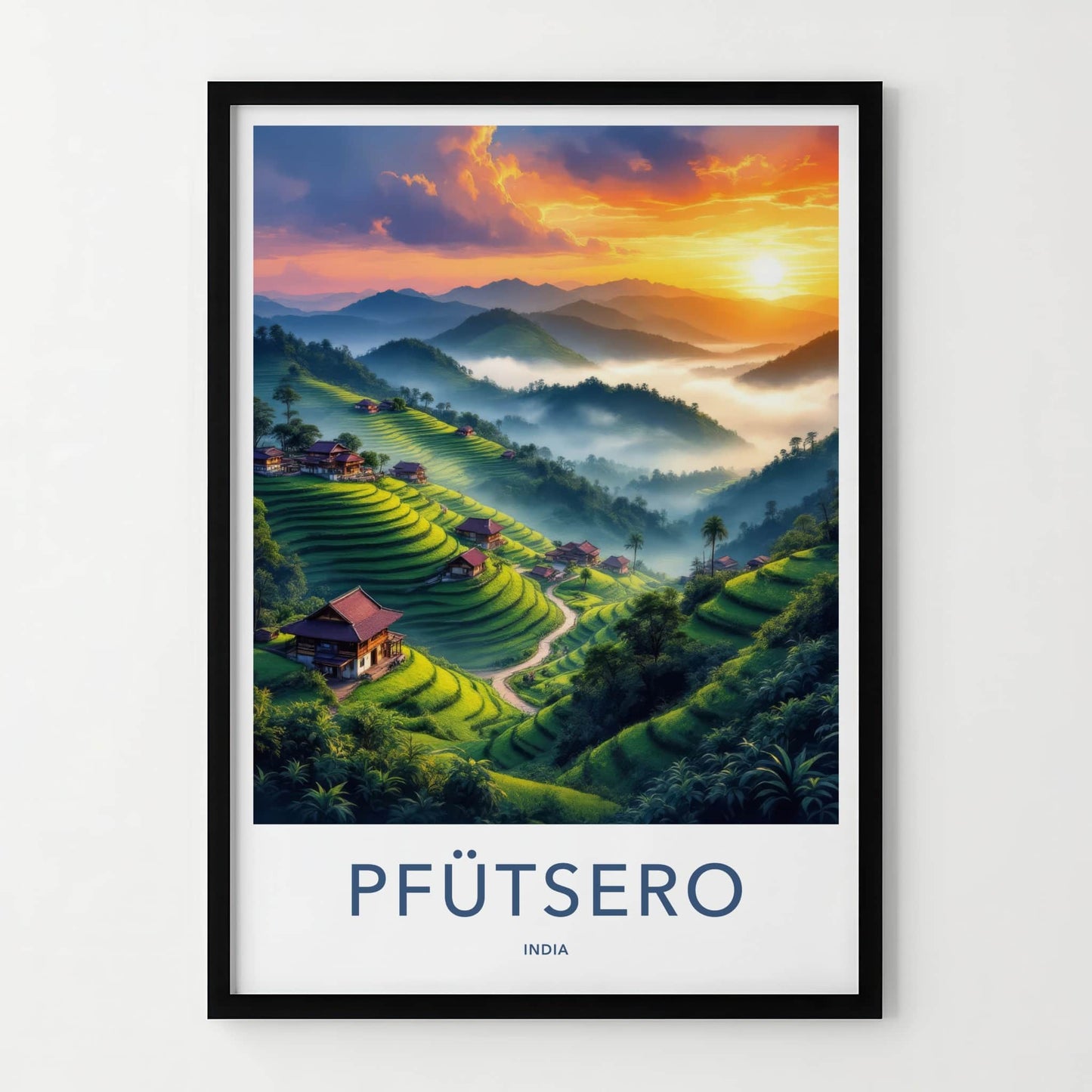Pfutsero Poster - India Travel Art - Terraced Fields Village Home Decor