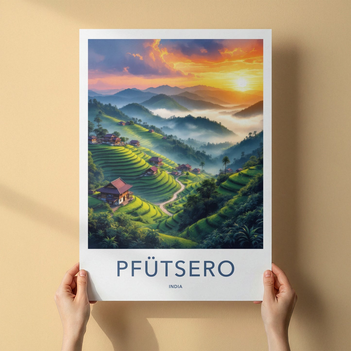 Pfutsero Poster - India Travel Art - Terraced Fields Village Home Decor