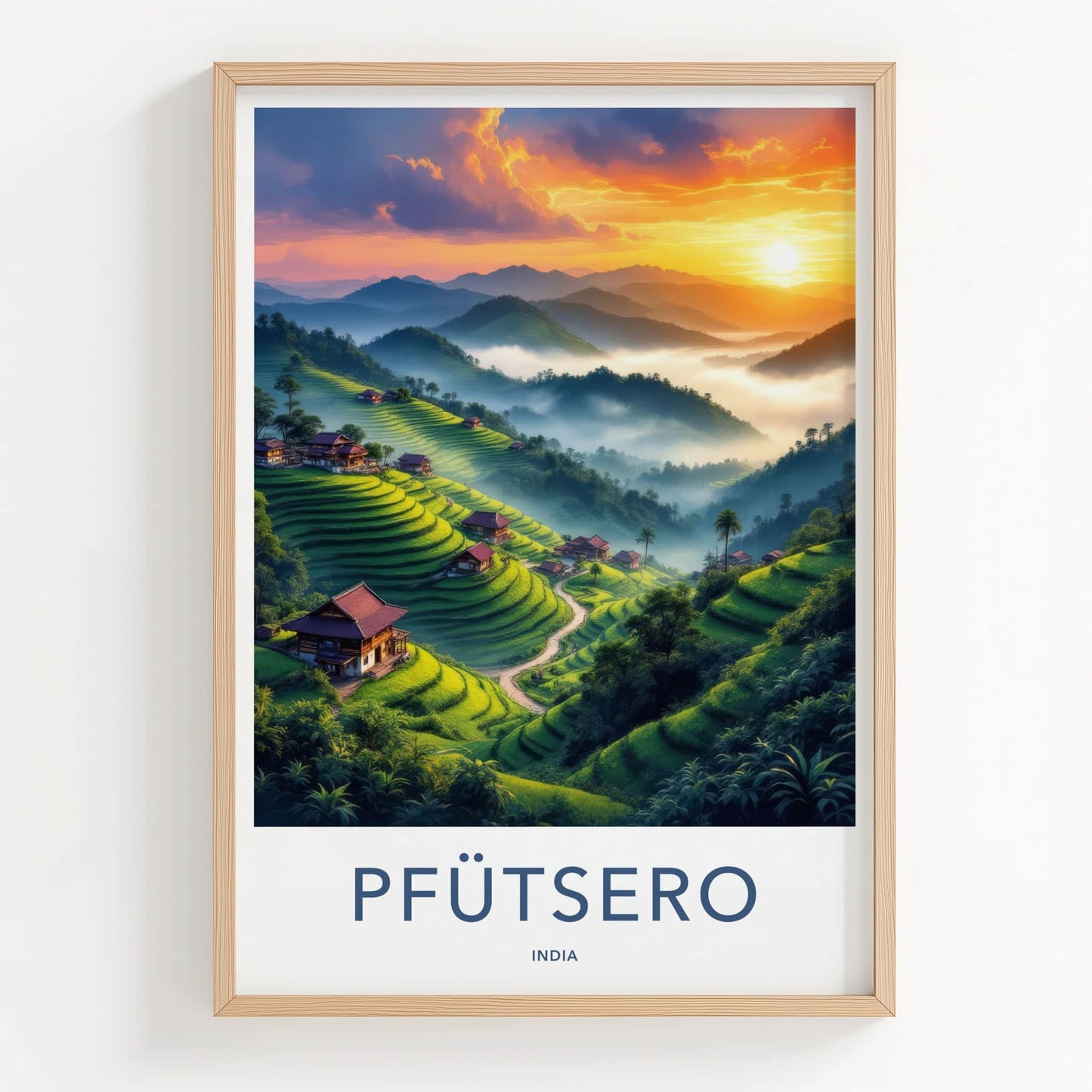 Pfutsero Poster - India Travel Art - Terraced Fields Village Home Decor