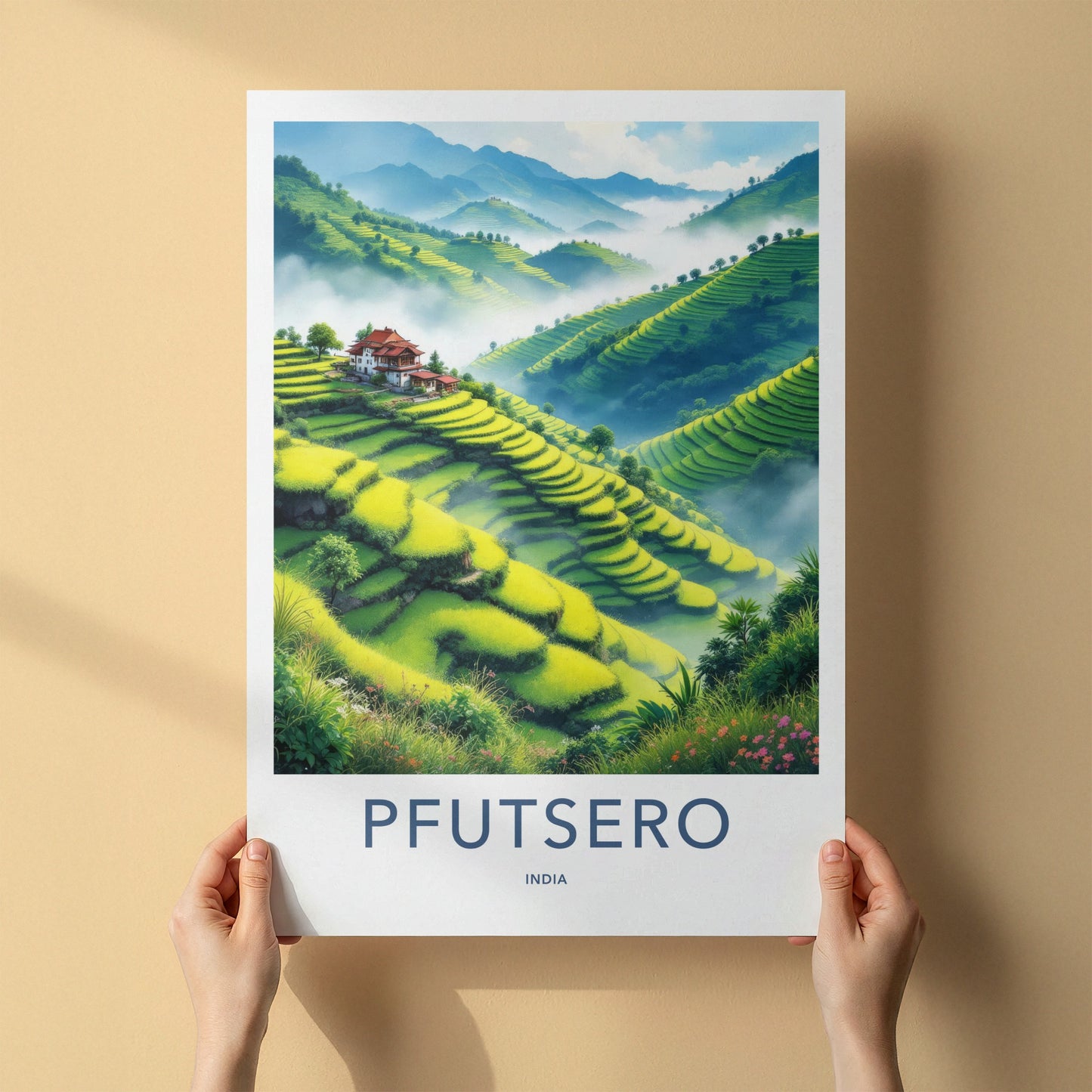 Pfutsero Poster - India Wall Art - Nagaland Misty Green Terraces Home Decor