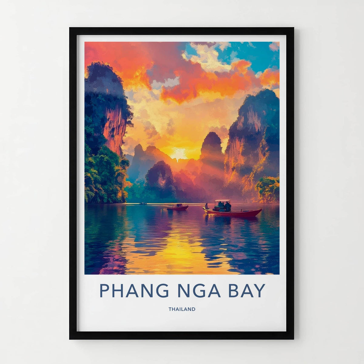 Phang Nga Bay Poster - Thailand Travel Art - Golden Hour Boats Home Decor