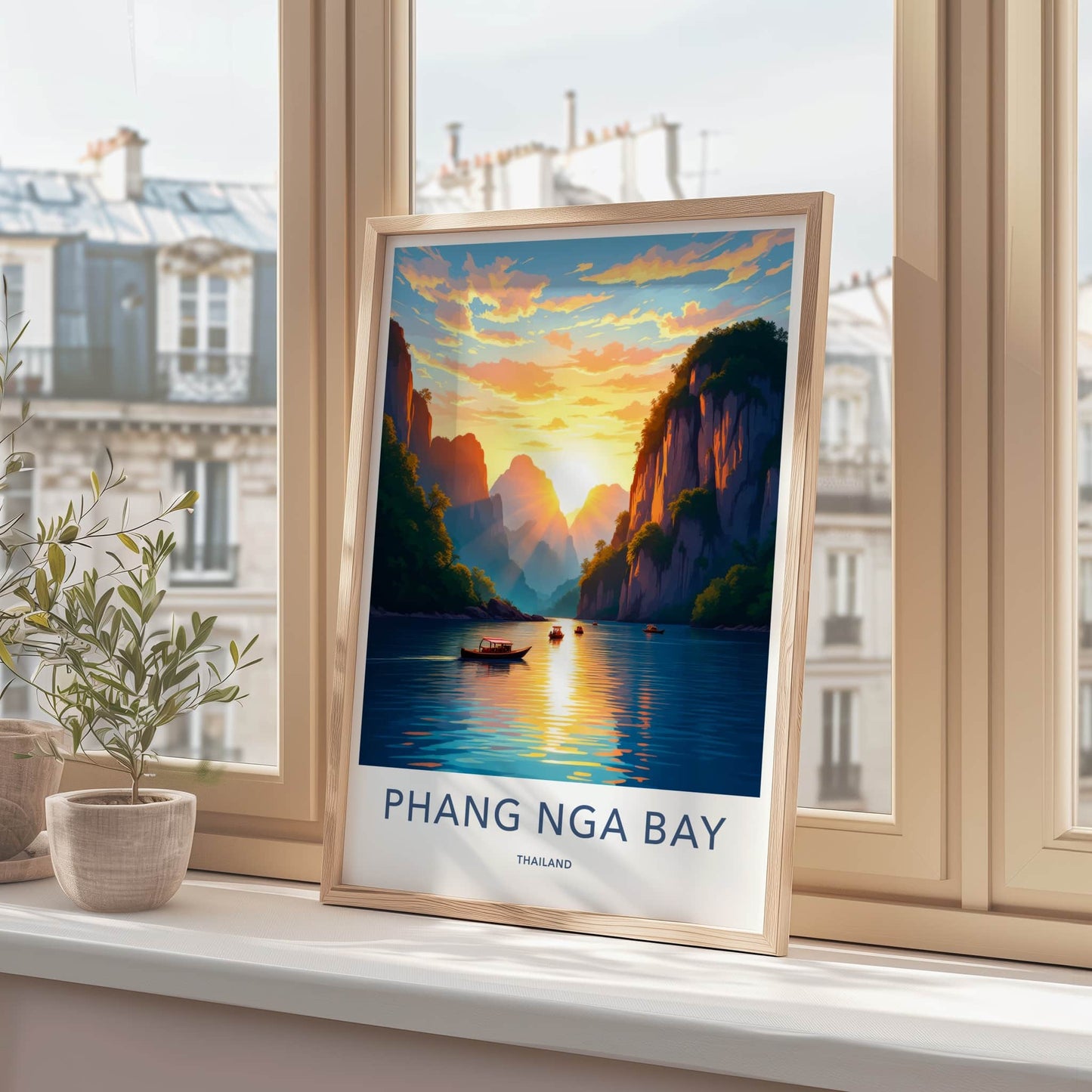 Phang Nga Bay Poster - Thailand Travel Art - Golden Sunset Waters Home Decor