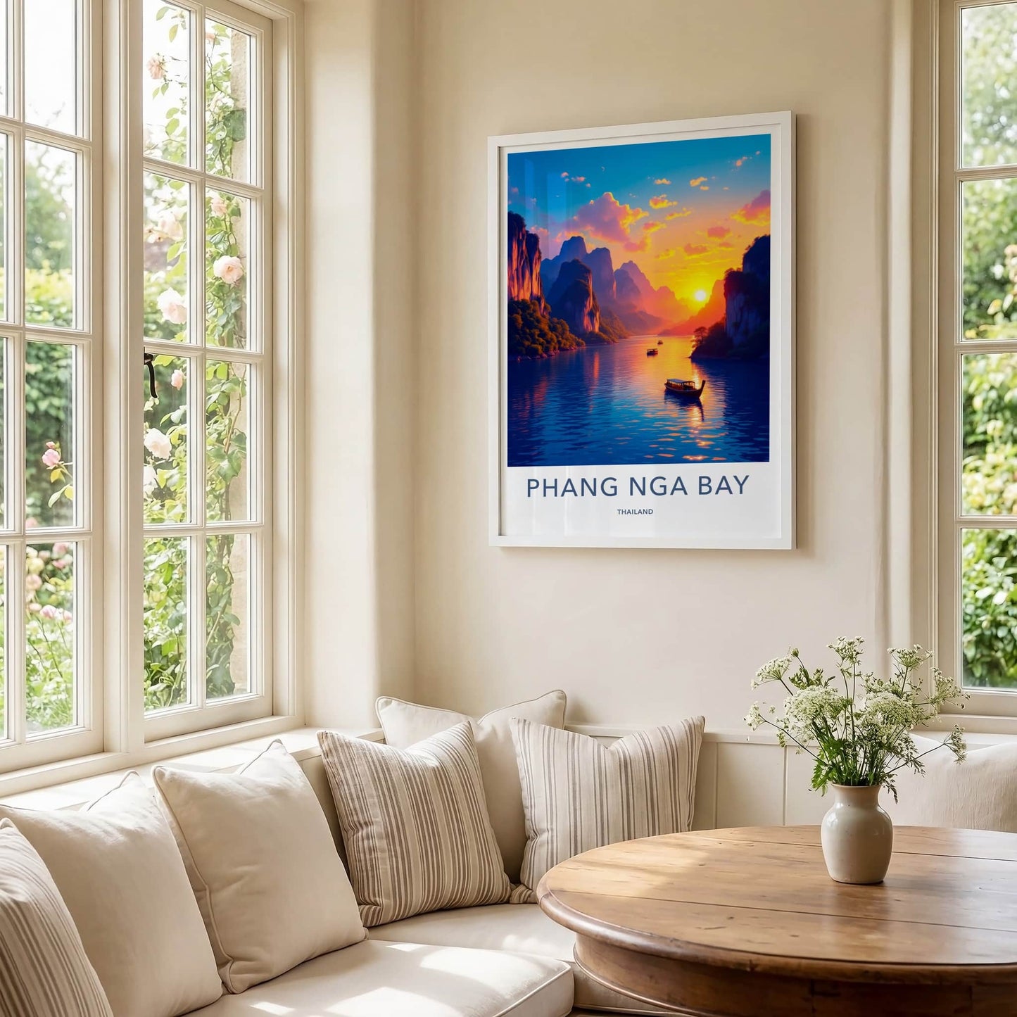 Phang Nga Bay Poster - Thailand Travel Art - Vibrant Sunset Boats Home Decor