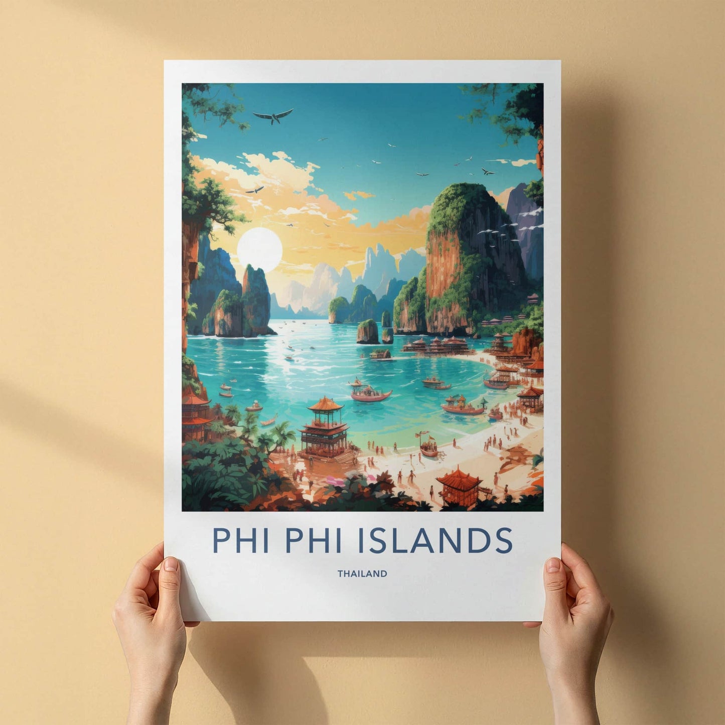 Phi Phi Islands Poster - Thailand Travel Art - Tropical Beach Scene Home Decor