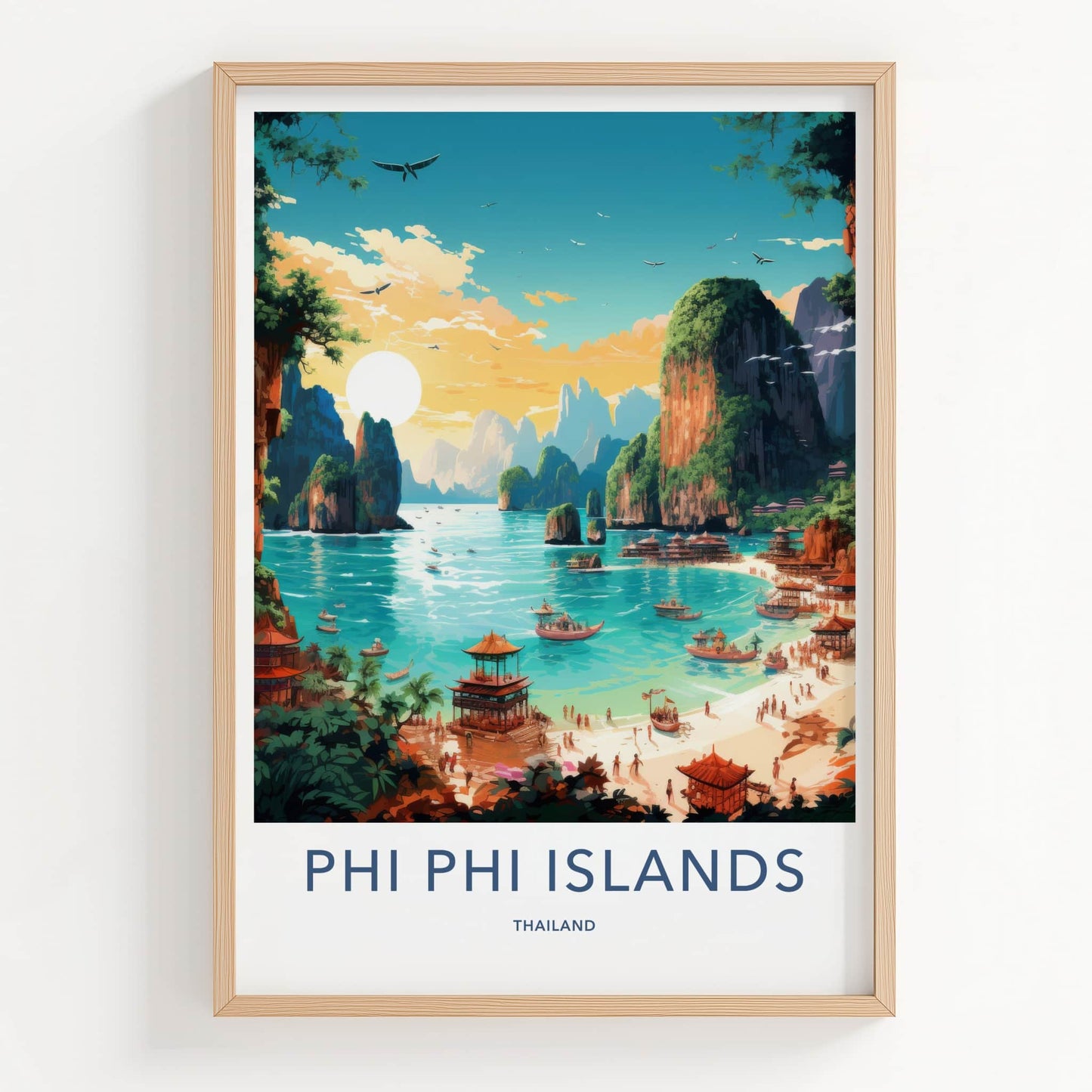 Phi Phi Islands Poster - Thailand Travel Art - Tropical Beach Scene Home Decor
