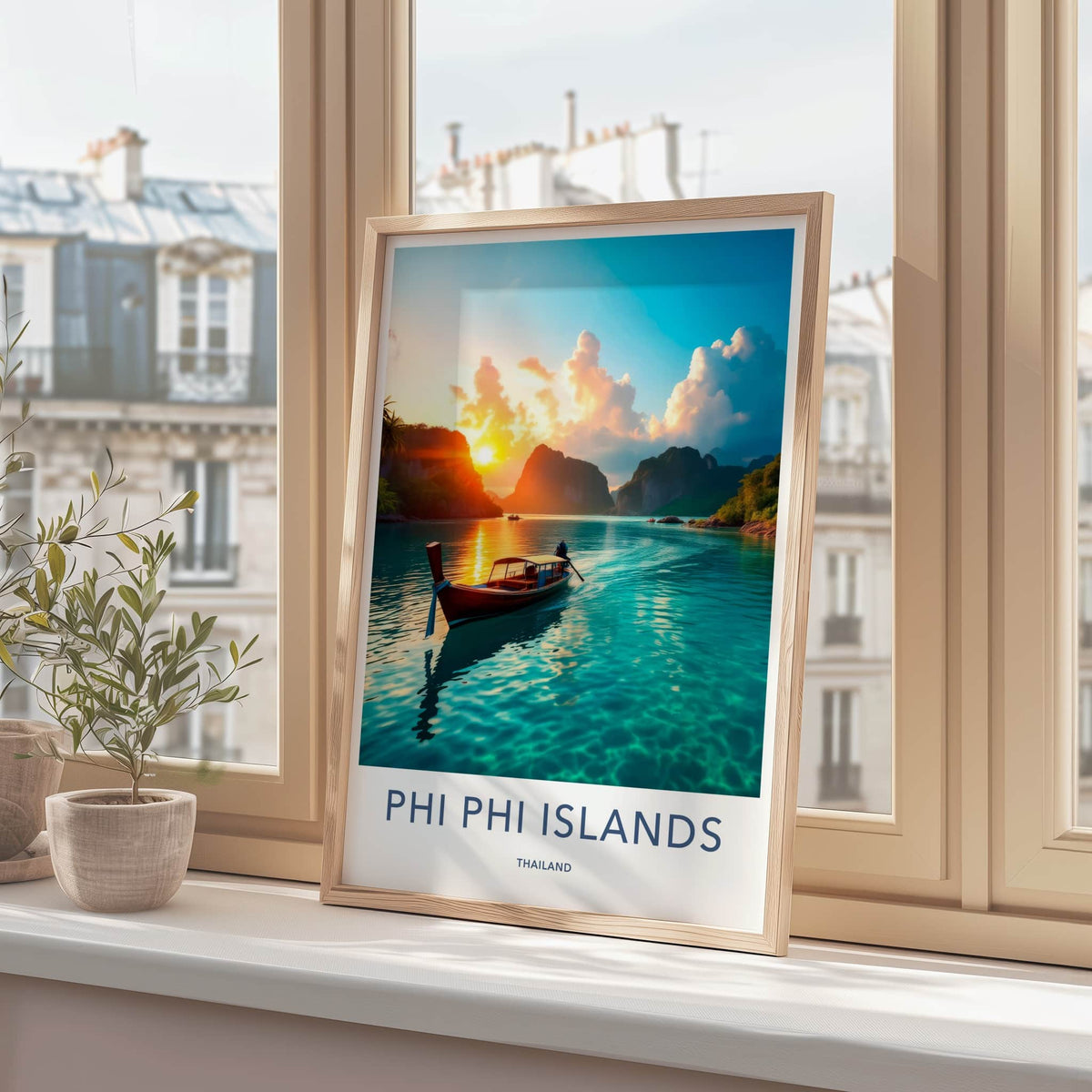 Phi Phi Islands Poster - Thailand Travel Art - Tropical Island Sunset Wall Decor
