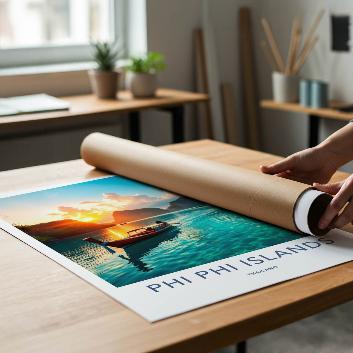 Phi Phi Islands Poster - Thailand Travel Art - Tropical Island Sunset Wall Decor