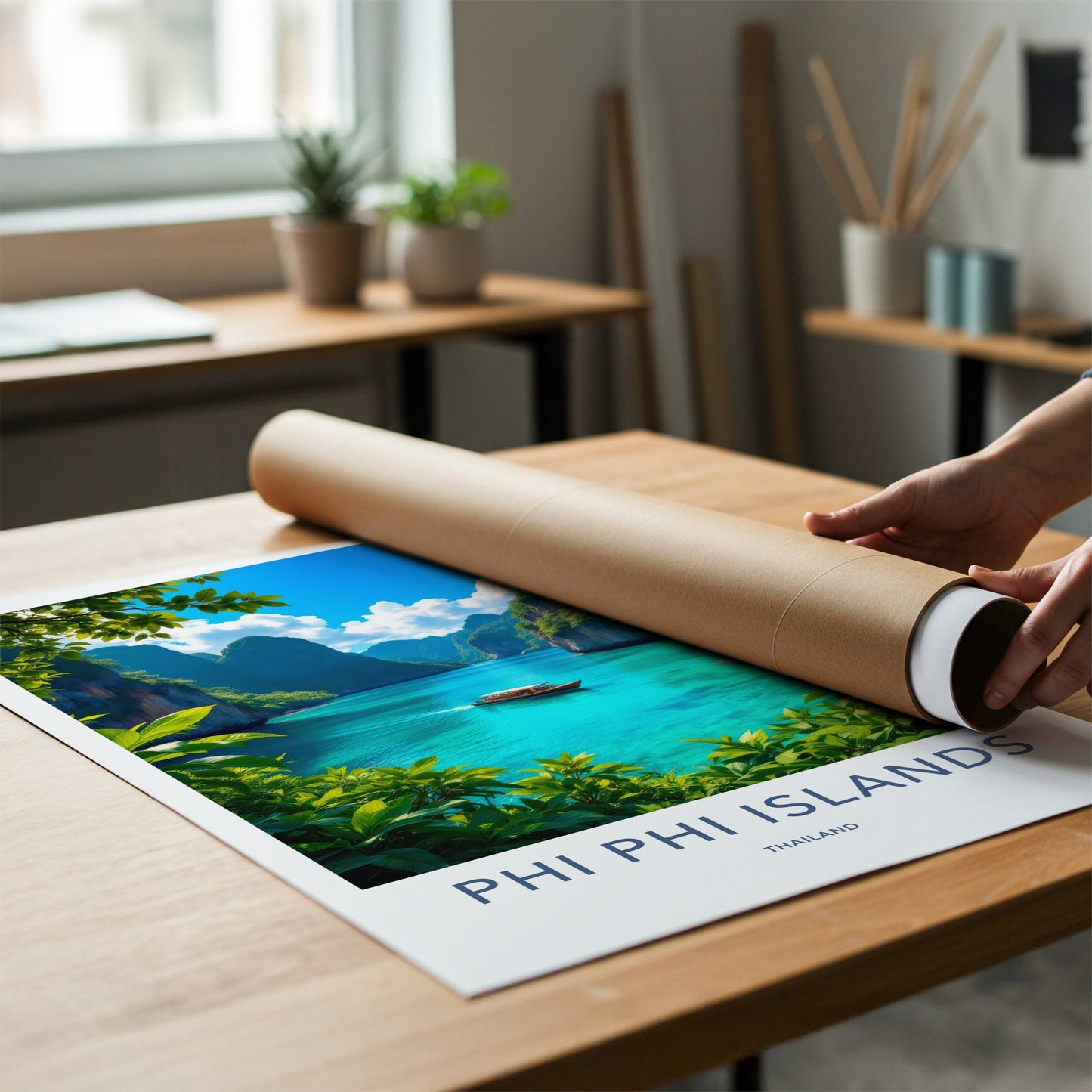 Phi Phi Islands Poster - Thailand Travel Art - Turquoise Bay Boat Home Decor