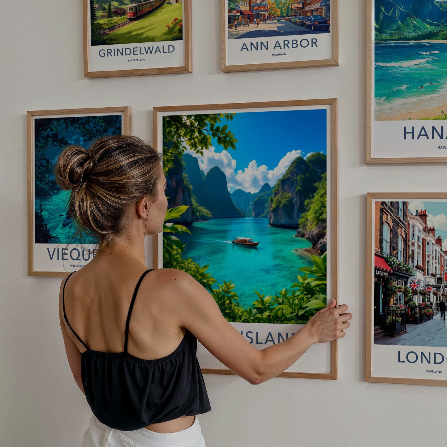 Phi Phi Islands Poster - Thailand Travel Art - Turquoise Bay Boat Home Decor
