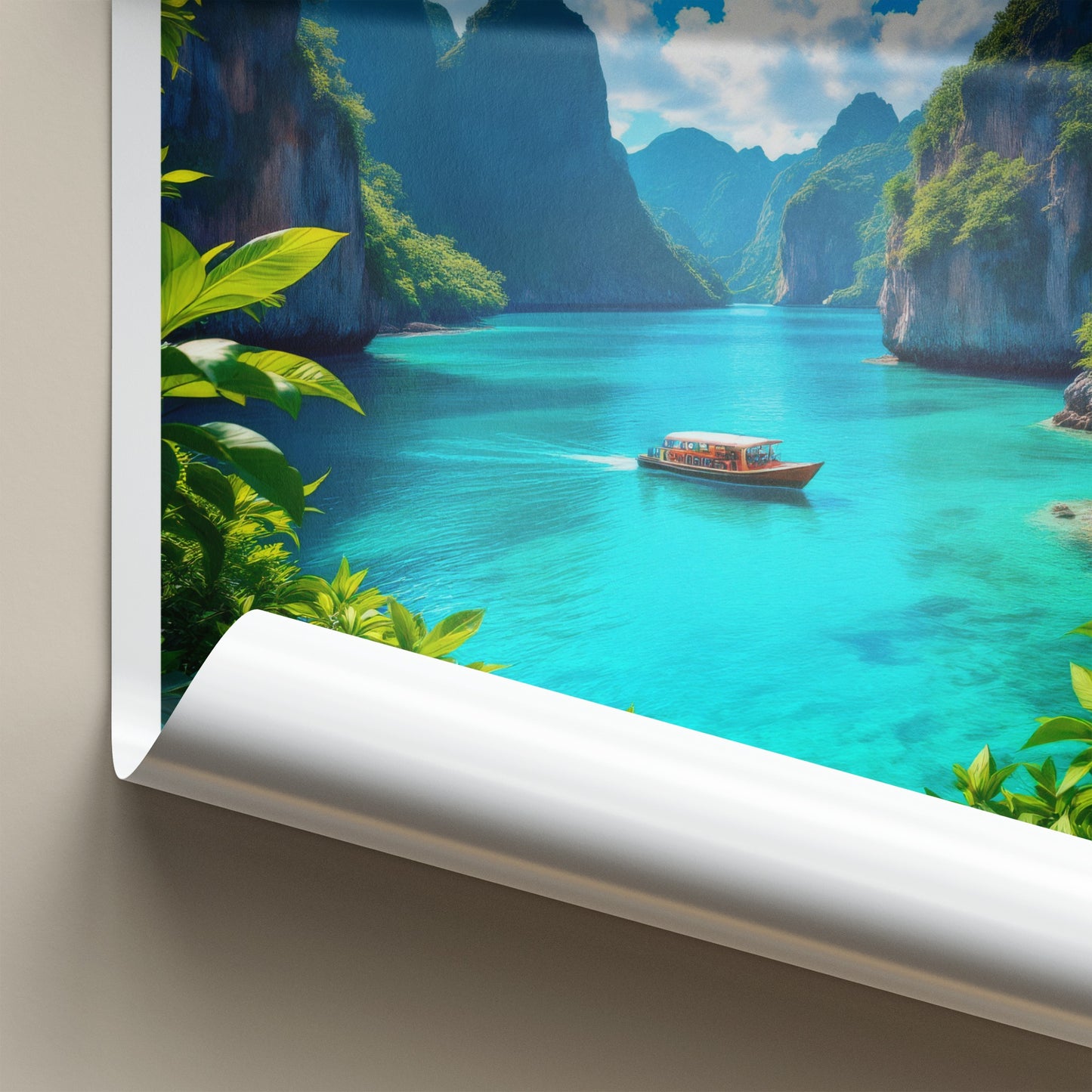 Phi Phi Islands Poster - Thailand Travel Art - Turquoise Bay Boat Home Decor