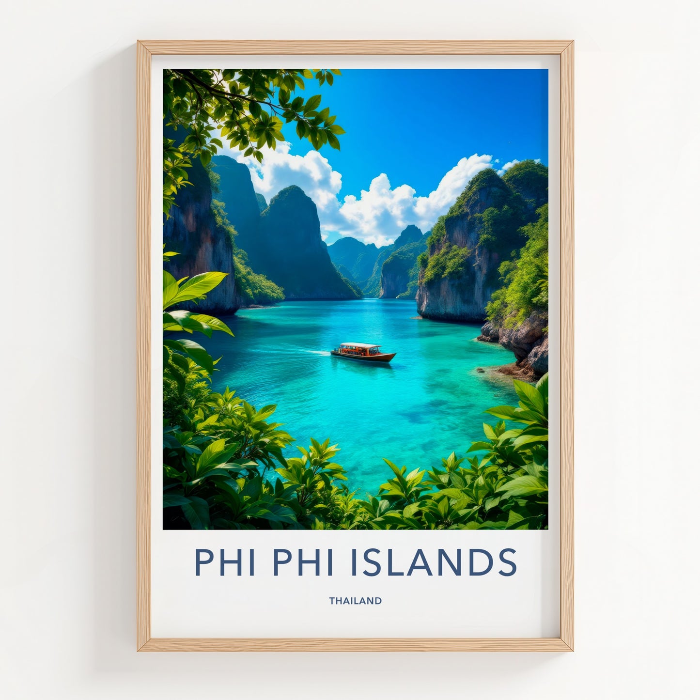 Phi Phi Islands Poster - Thailand Travel Art - Turquoise Bay Boat Home Decor