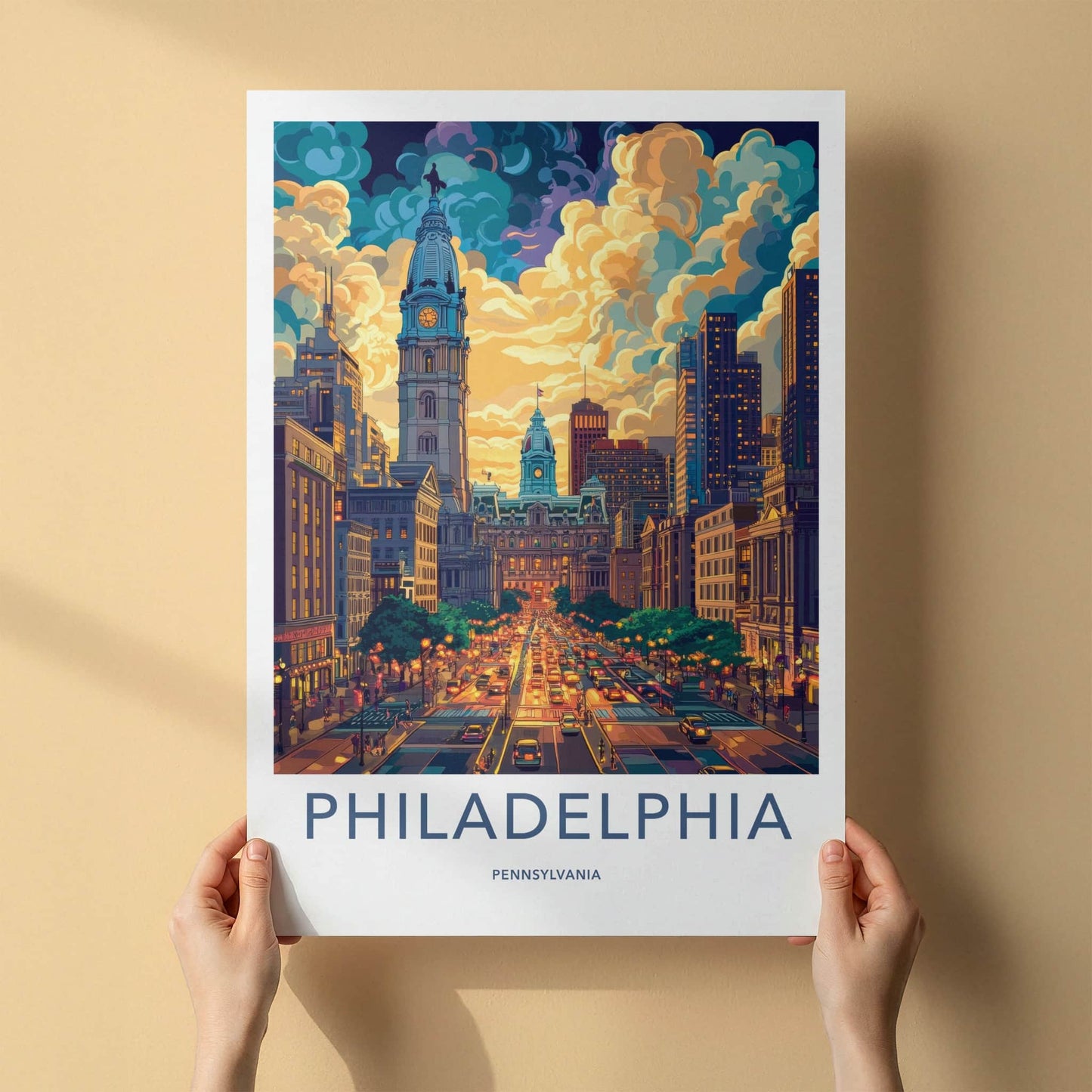 Philadelphia Poster - Pennsylvania Travel Art - Vibrant Skyline Dusk Gallery Art