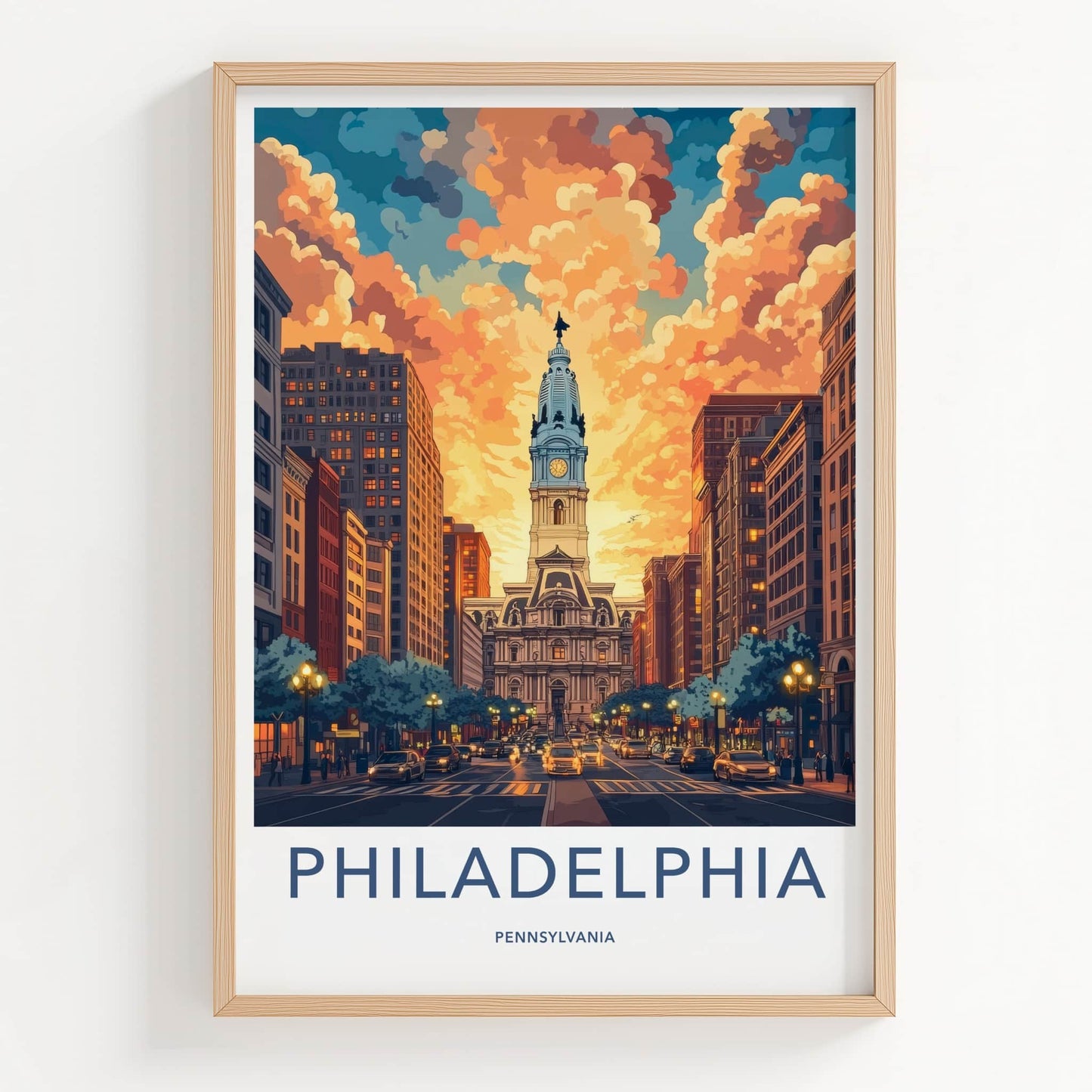 Philadelphia Poster - Pennsylvania Travel Art - Vibrant Sunset Cityscape Home Decor