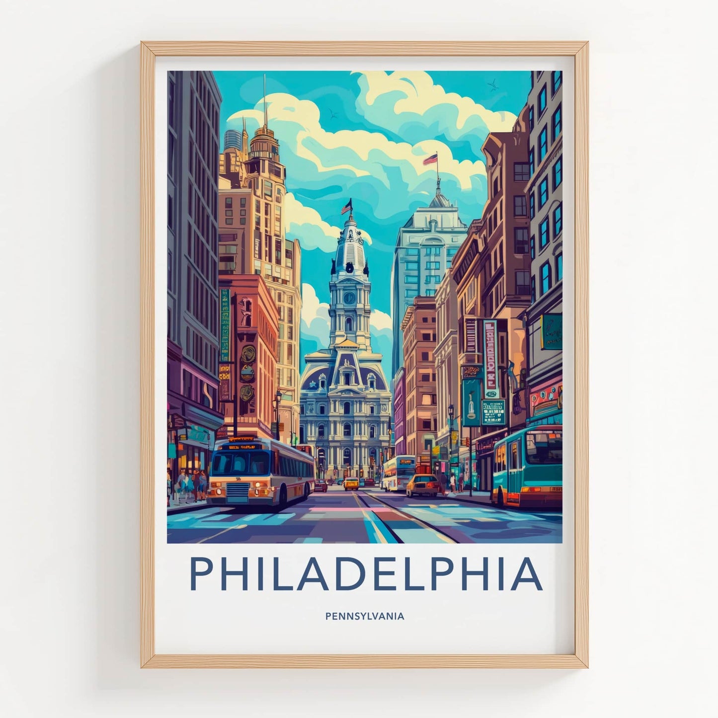 Philadelphia Poster - Pennsylvania Wall Art - Vibrant Downtown Scene Home Decor