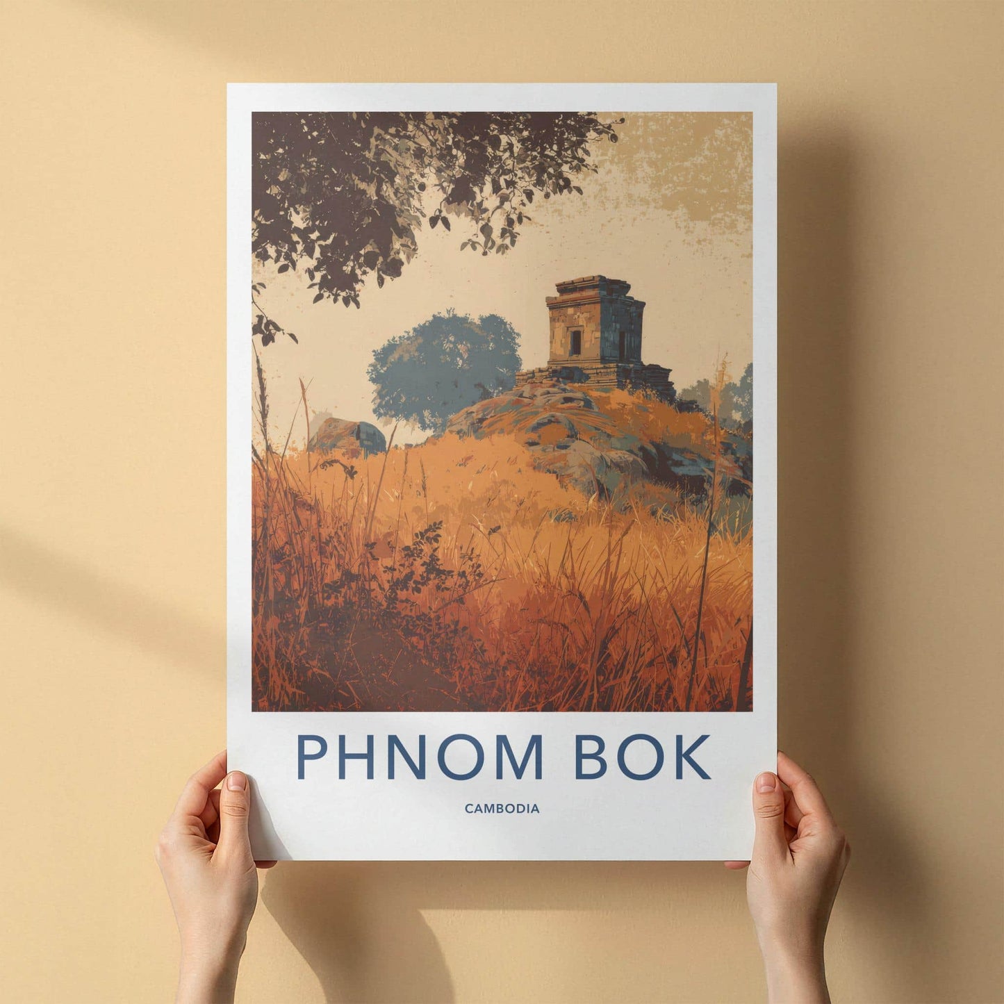 Phnom Bok Poster - Cambodia Travel Art - Ancient Temple Structure Home Decor