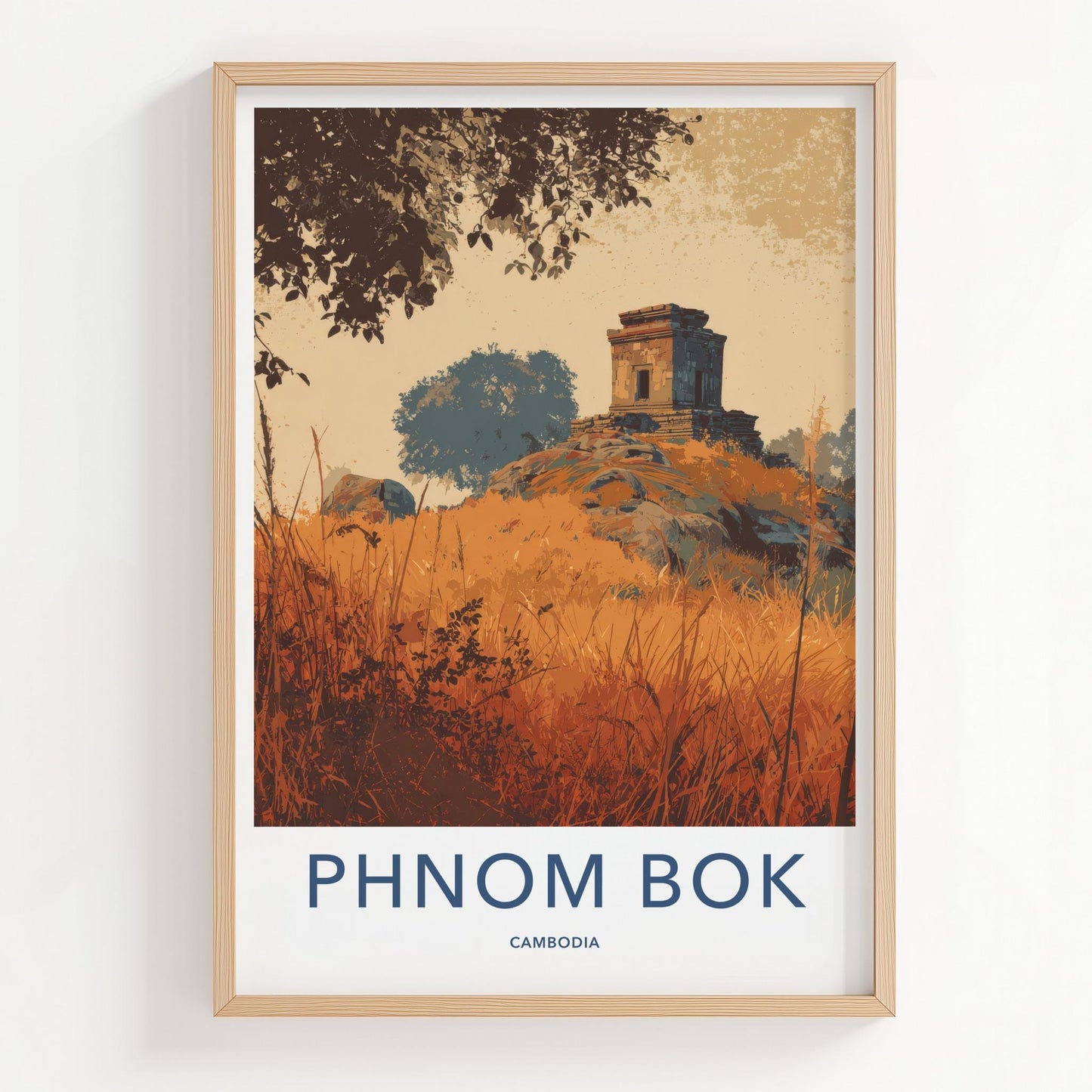 Phnom Bok Poster - Cambodia Travel Art - Ancient Temple Structure Home Decor