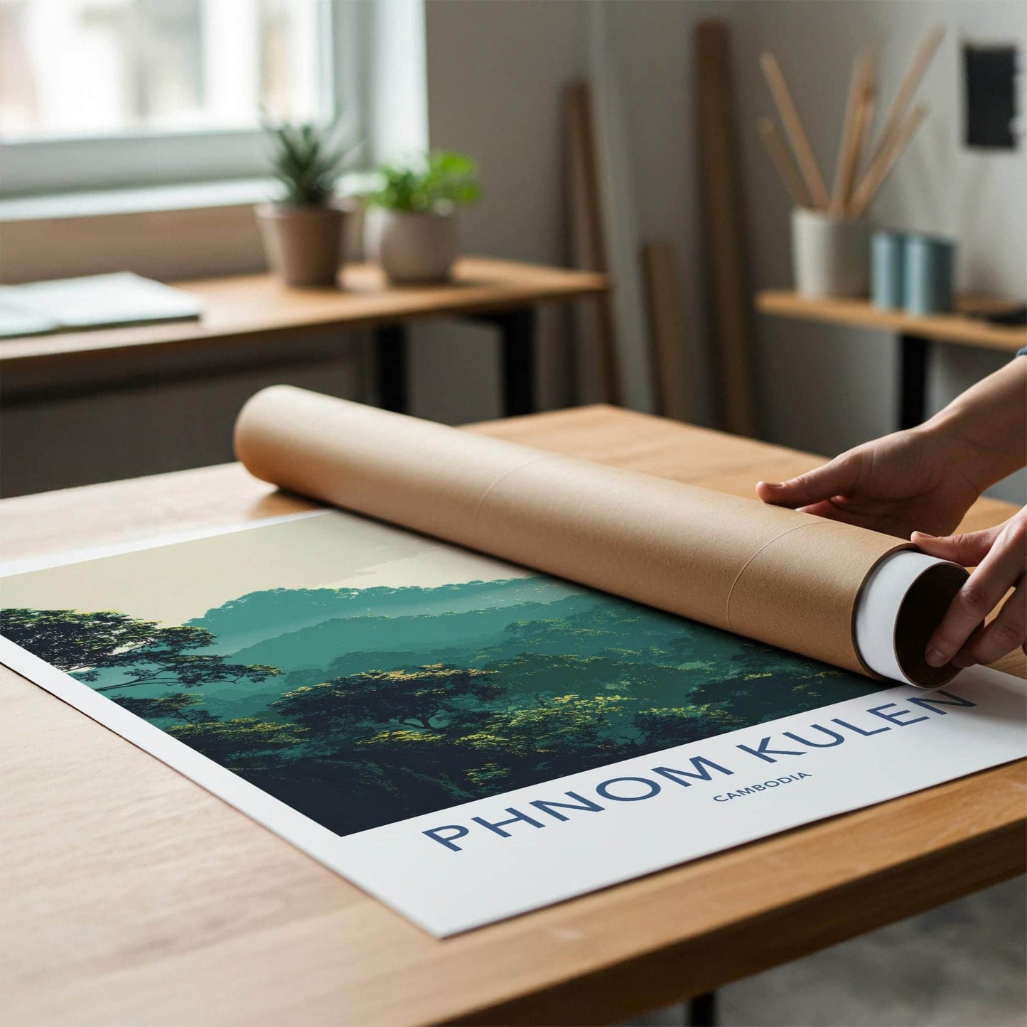 Phnom Kulen Poster - Cambodia Travel Art - Misty Jungle Sun Home Decor