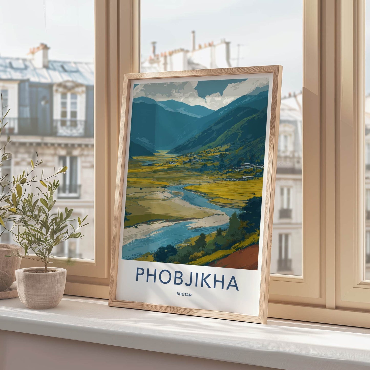Phobjikha Poster - Bhutan Fine Art - Valley River Scene Framed Decor