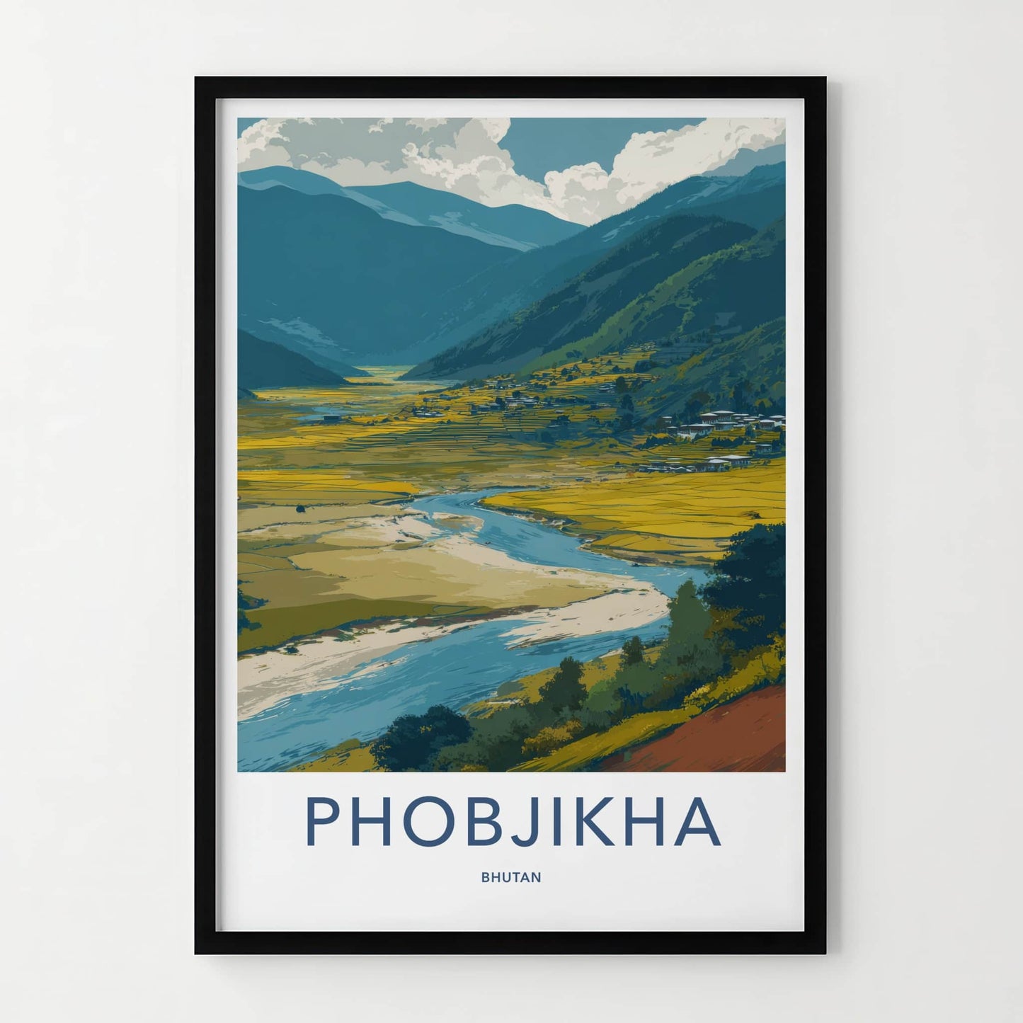 Phobjikha Poster - Bhutan Fine Art - Valley River Scene Framed Decor