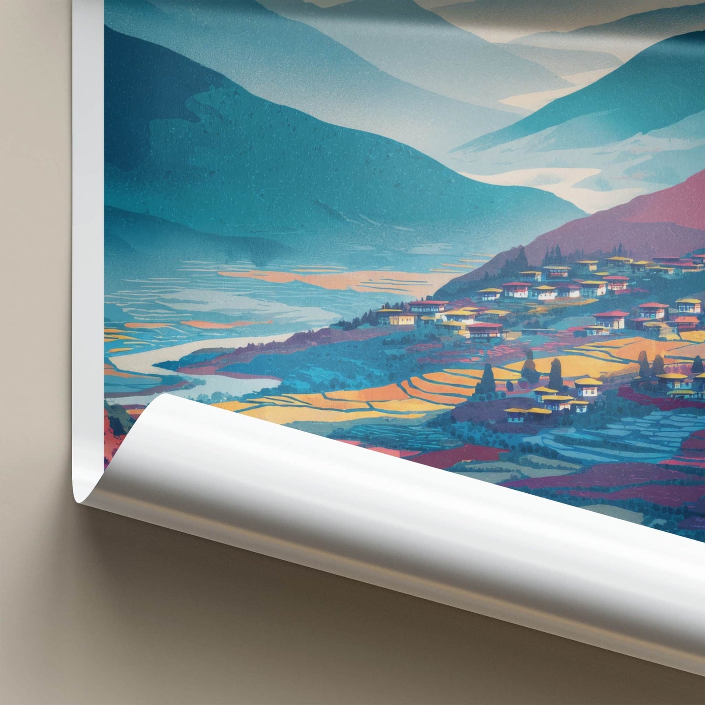 Phobjikha Poster - Bhutan Wall Art - Mountain Valley Village Home Decor