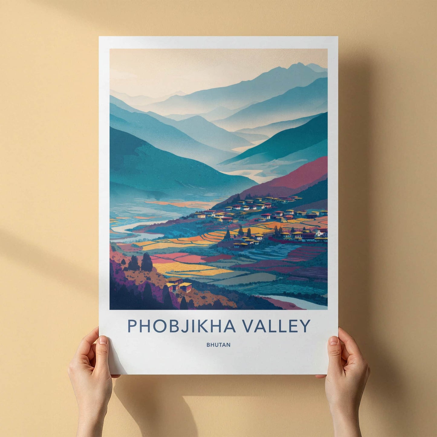 Phobjikha Poster - Bhutan Wall Art - Mountain Valley Village Home Decor