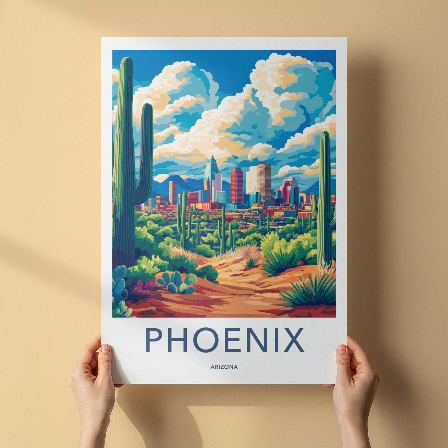 Phoenix Poster - Arizona Travel Art - Desert Cityscape Saguaro Gallery Art