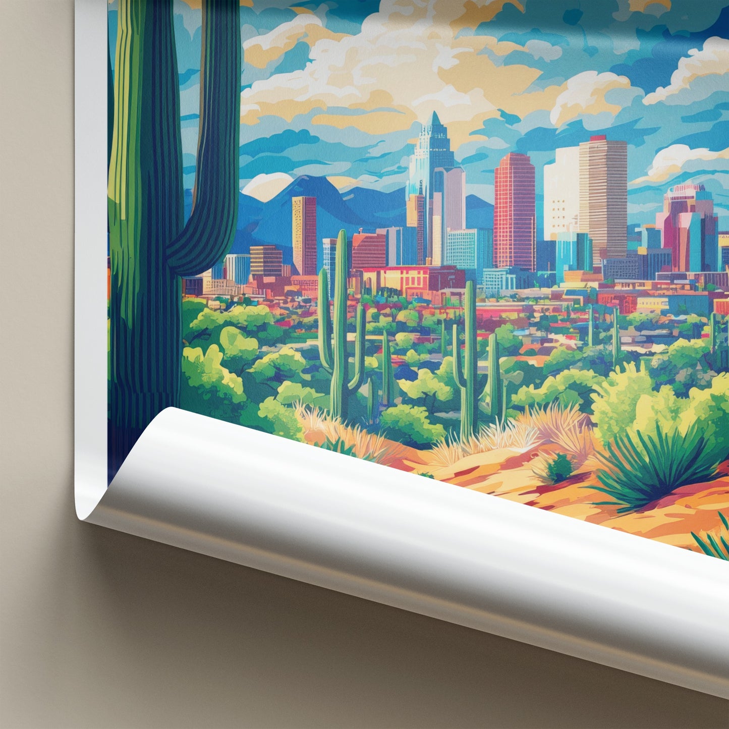 Phoenix Poster - Arizona Travel Art - Desert Cityscape Saguaro Gallery Art