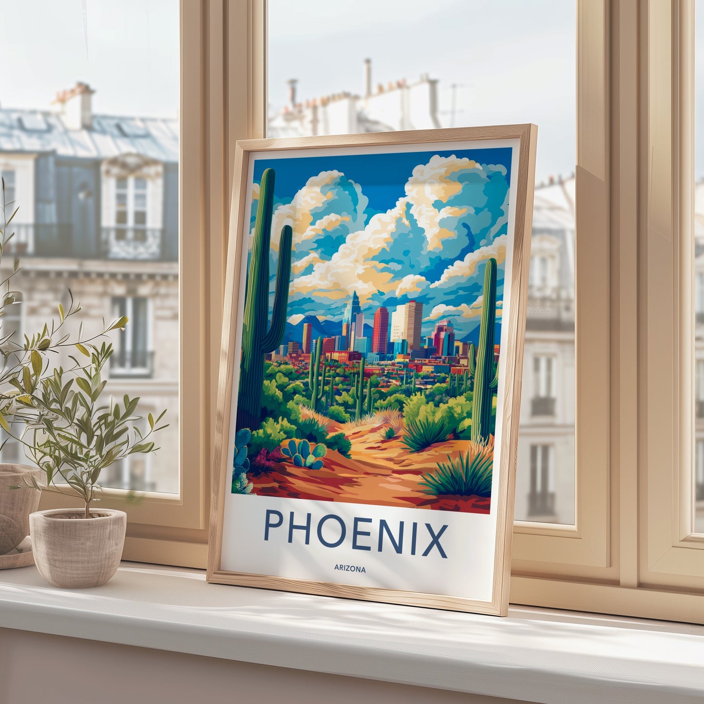 Phoenix Poster - Arizona Travel Art - Desert Cityscape Saguaro Gallery Art