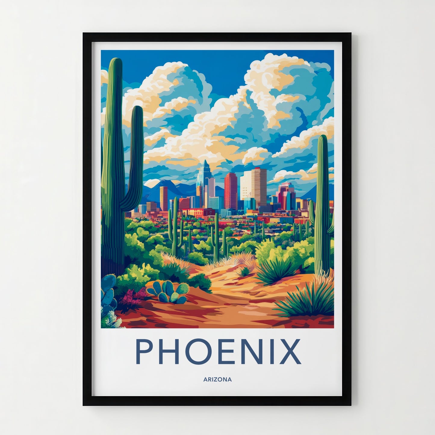 Phoenix Poster - Arizona Travel Art - Desert Cityscape Saguaro Gallery Art