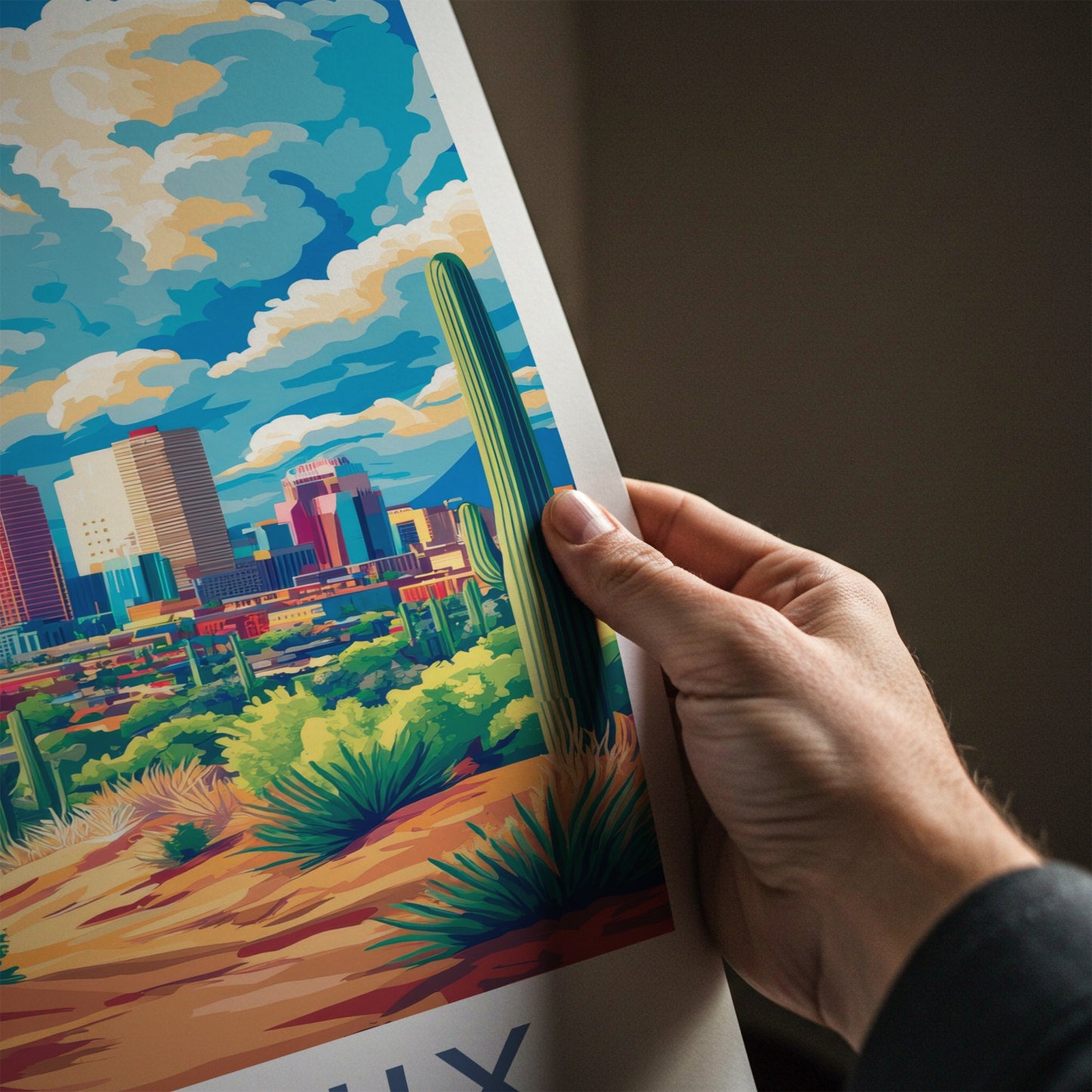 Phoenix Poster - Arizona Travel Art - Desert Cityscape Saguaro Gallery Art