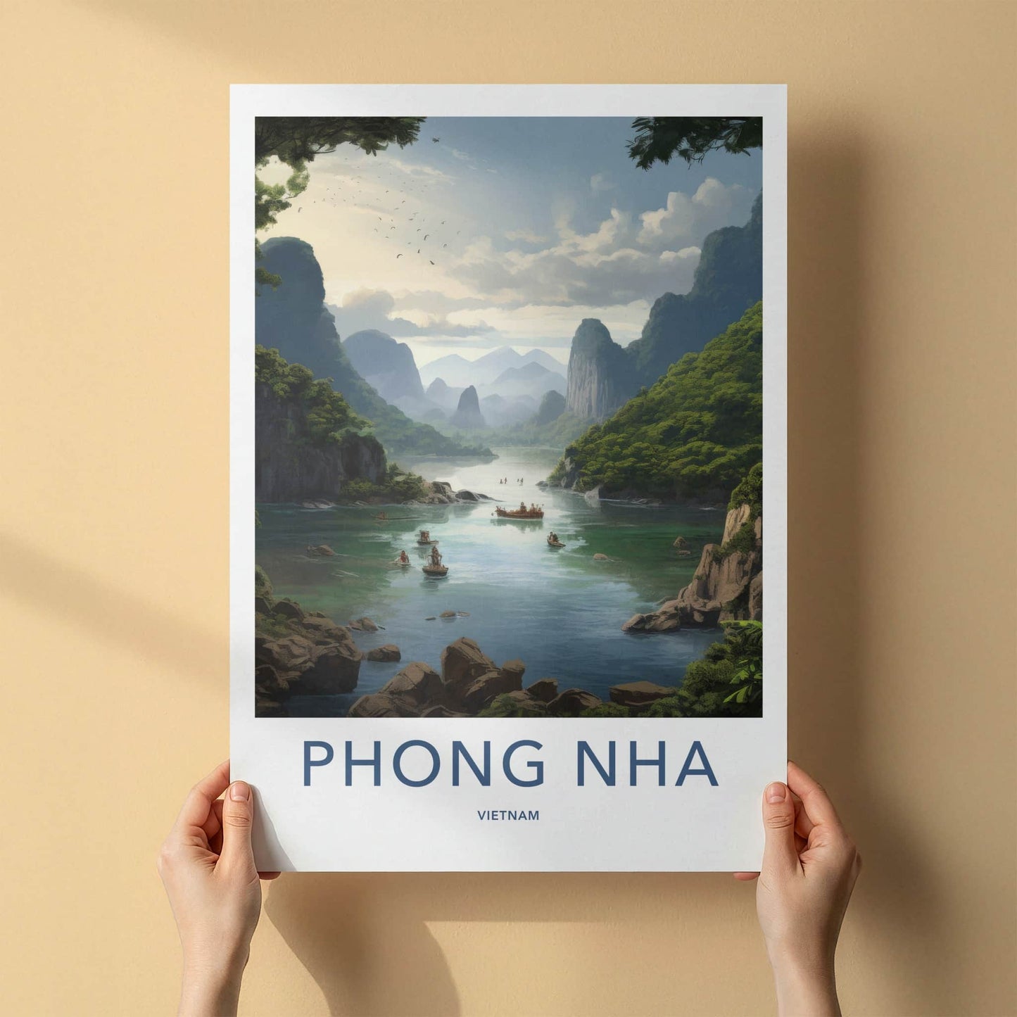 Phong Nha Poster - Vietnam Travel Art - Boats Emerald Waters Home Decor