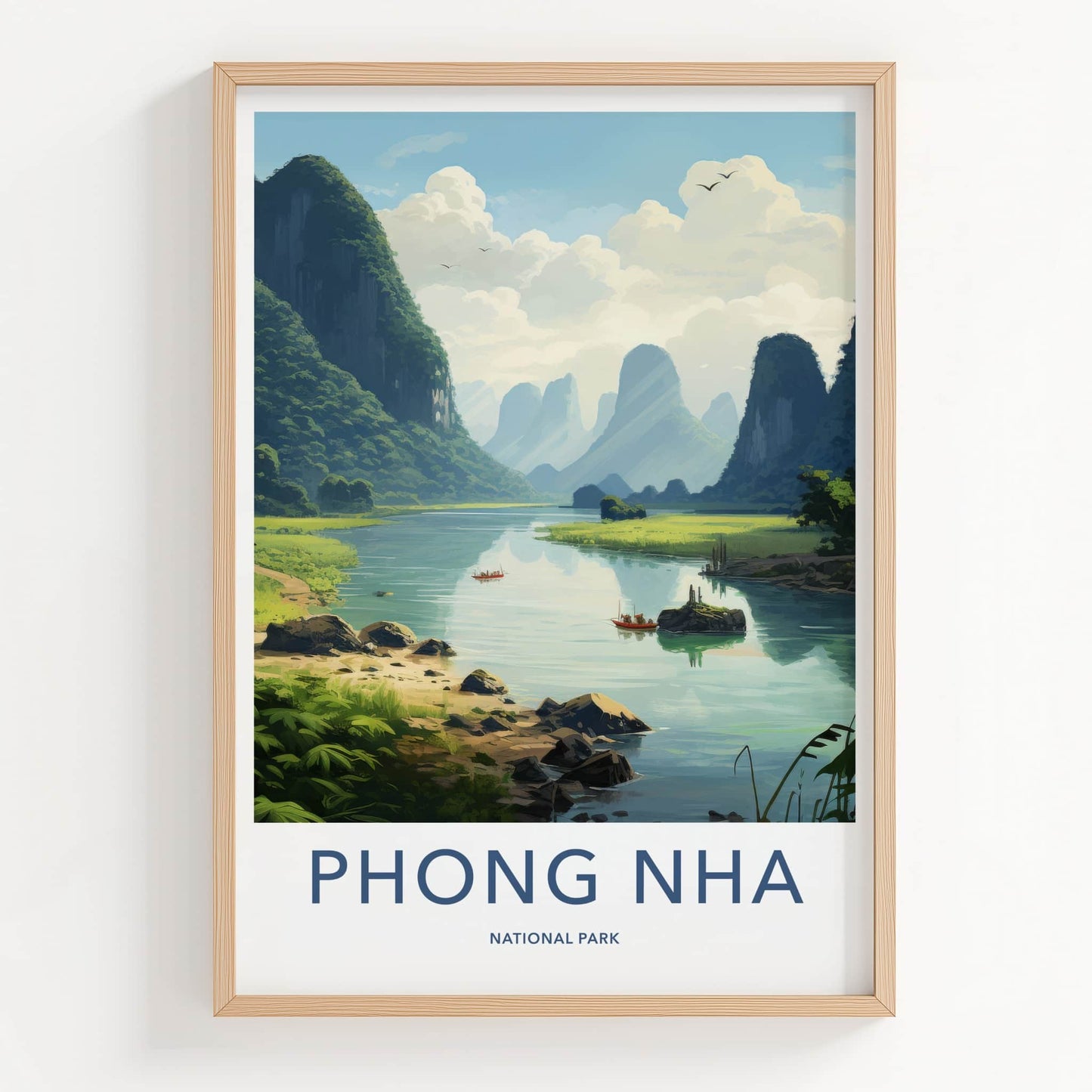 Phong Nha Poster - Vietnam Travel Art - Limestone Peaks River Home Decor