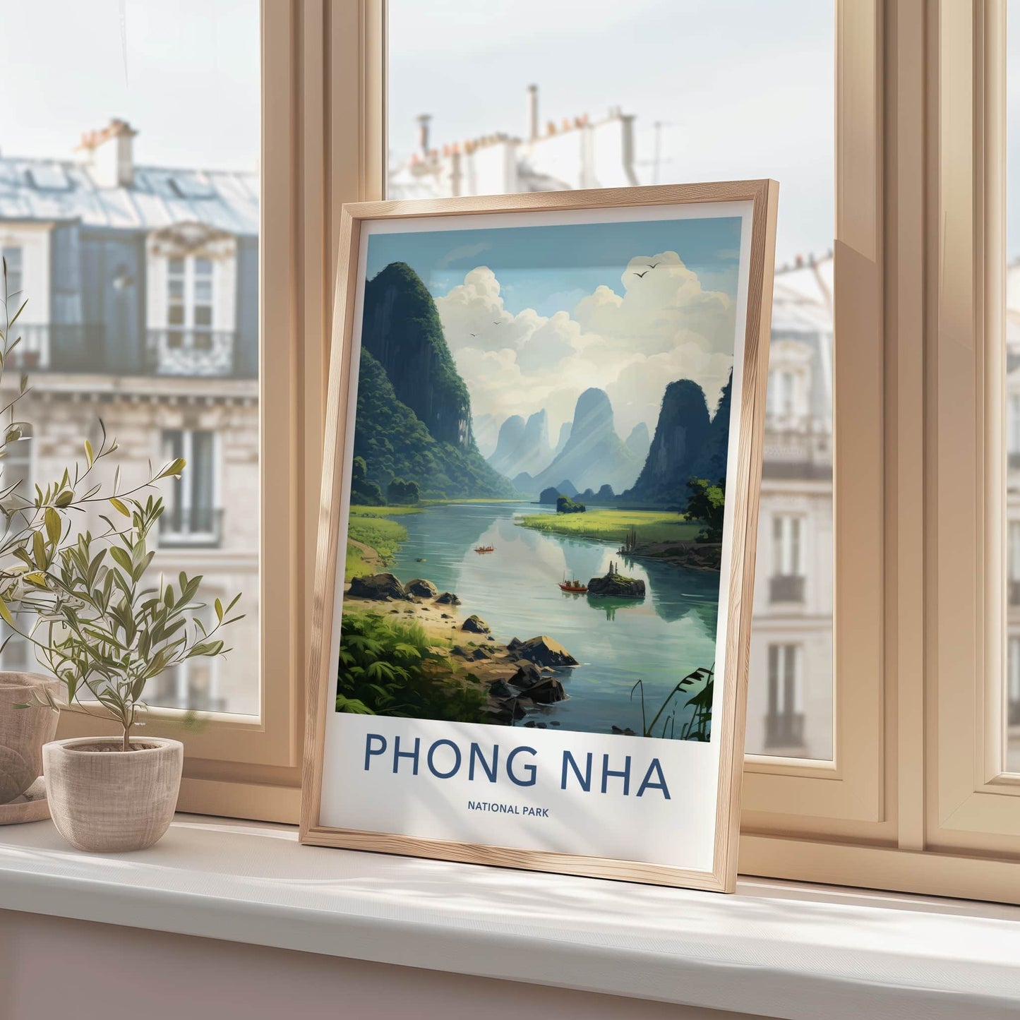Phong Nha Poster - Vietnam Travel Art - Limestone Peaks River Home Decor