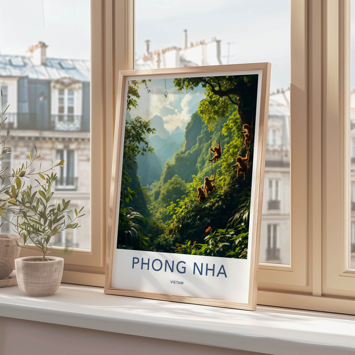 Phong Nha Poster - Vietnam Travel Art - Monkeys Climbing Vines Home Decor