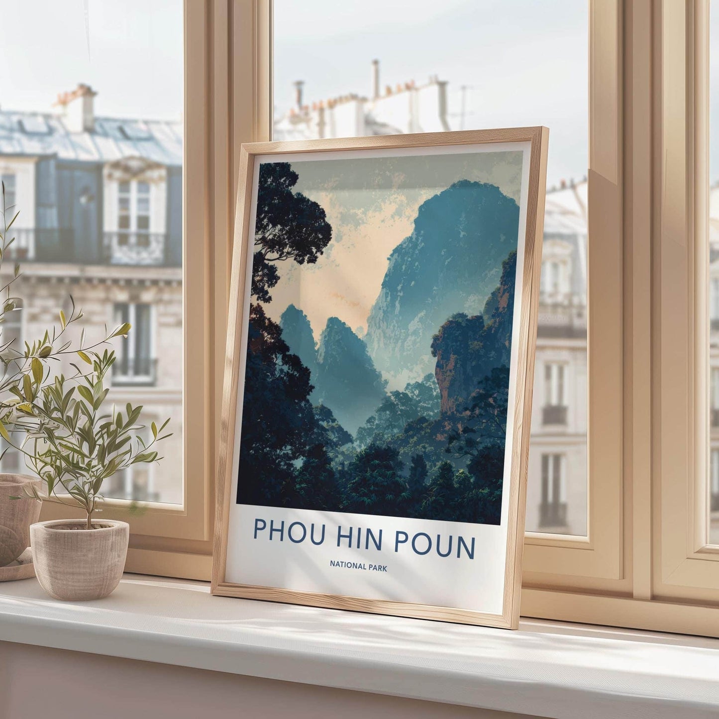 Phou Hin Poun National Park Poster - Laos Travel Print - Misty Karst Landscape Wall Decor