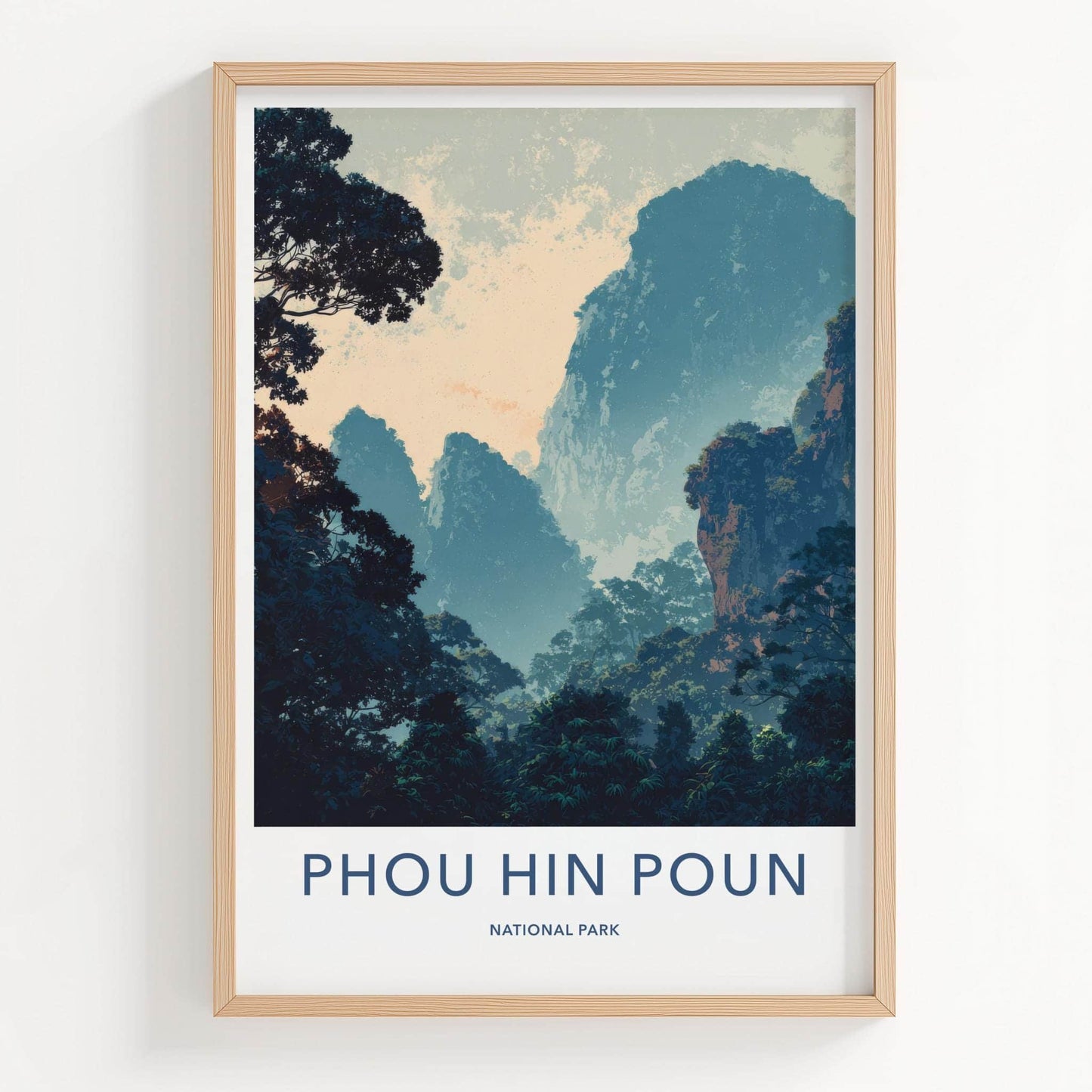 Phou Hin Poun National Park Poster - Laos Travel Print - Misty Karst Landscape Wall Decor