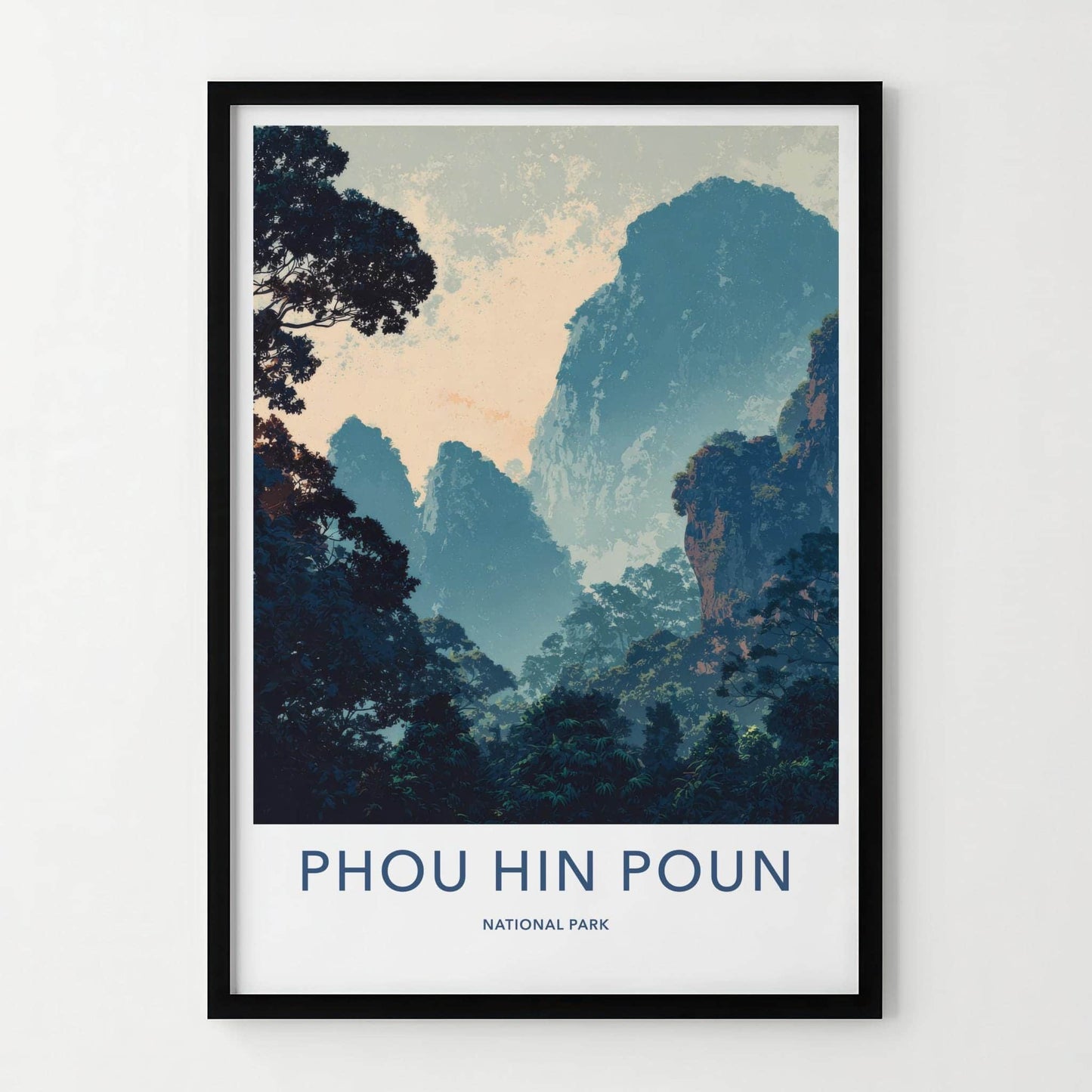 Phou Hin Poun National Park Poster - Laos Travel Print - Misty Karst Landscape Wall Decor