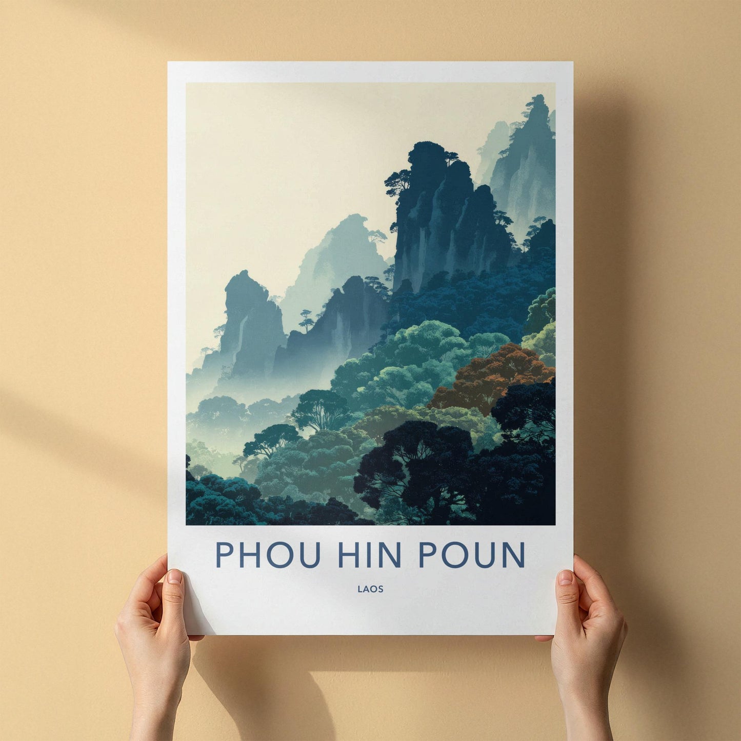 Phou Hin Poun Poster - Laos Wall Art - Misty Mountain Landscape Home Decor