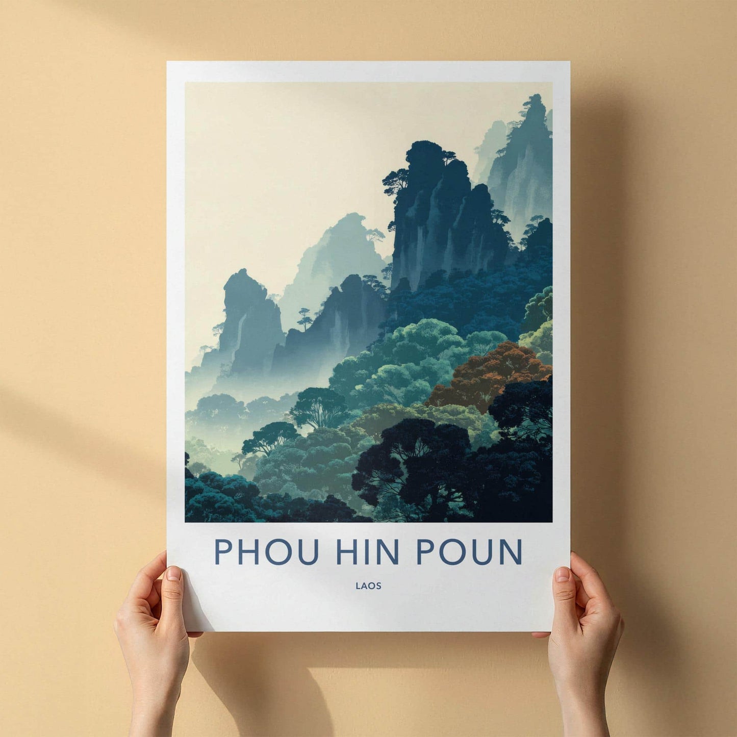 Phou Hin Poun Poster - Laos Wall Art - Misty Mountain Landscape Home Decor