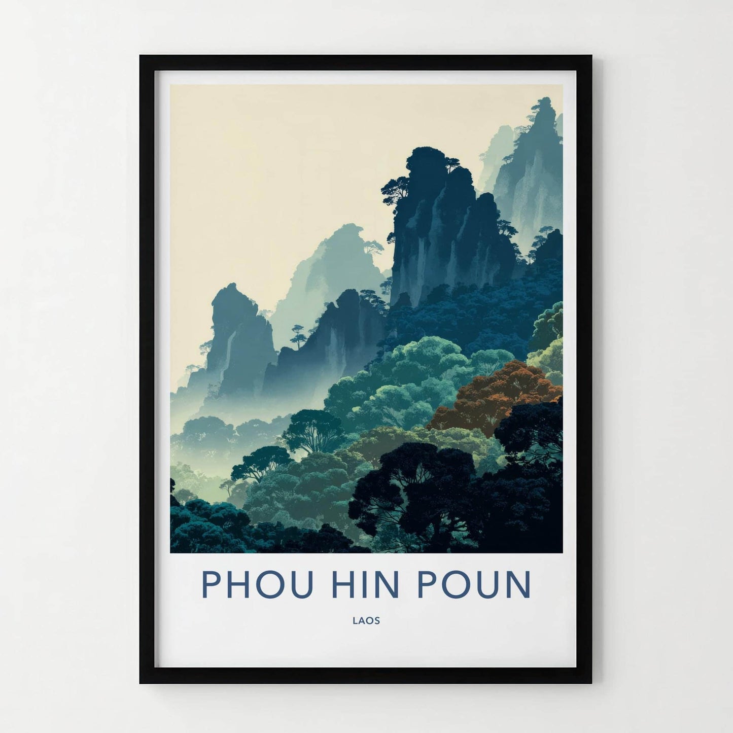 Phou Hin Poun Poster - Laos Wall Art - Misty Mountain Landscape Home Decor