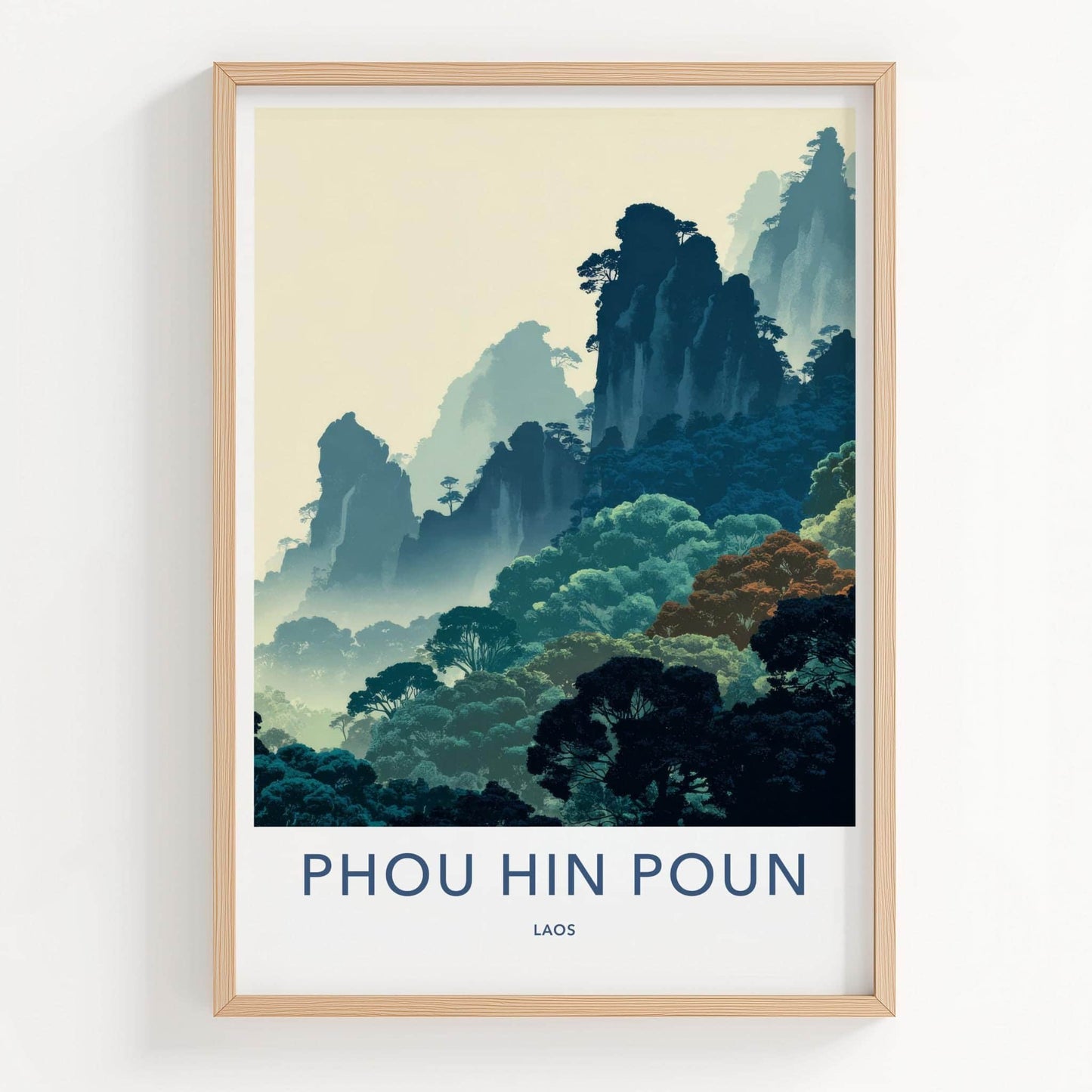 Phou Hin Poun Poster - Laos Wall Art - Misty Mountain Landscape Home Decor