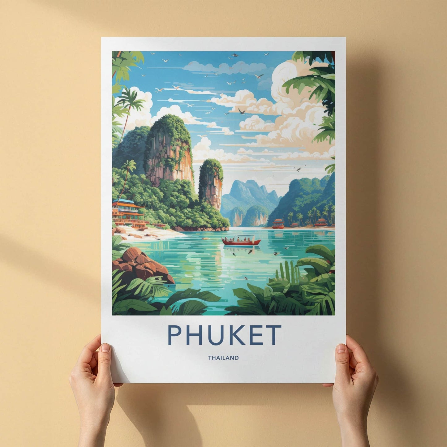 Phuket Poster - Thailand Travel Art - Emerald Lagoon Boats Home Decor