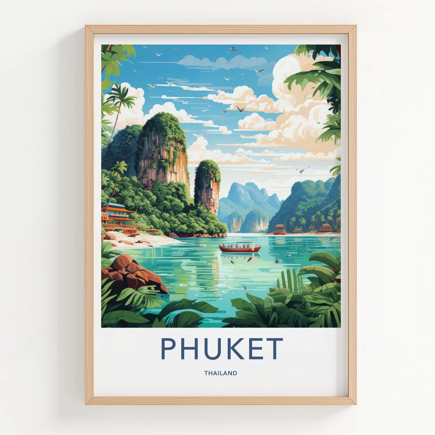 Phuket Poster - Thailand Travel Art - Emerald Lagoon Boats Home Decor